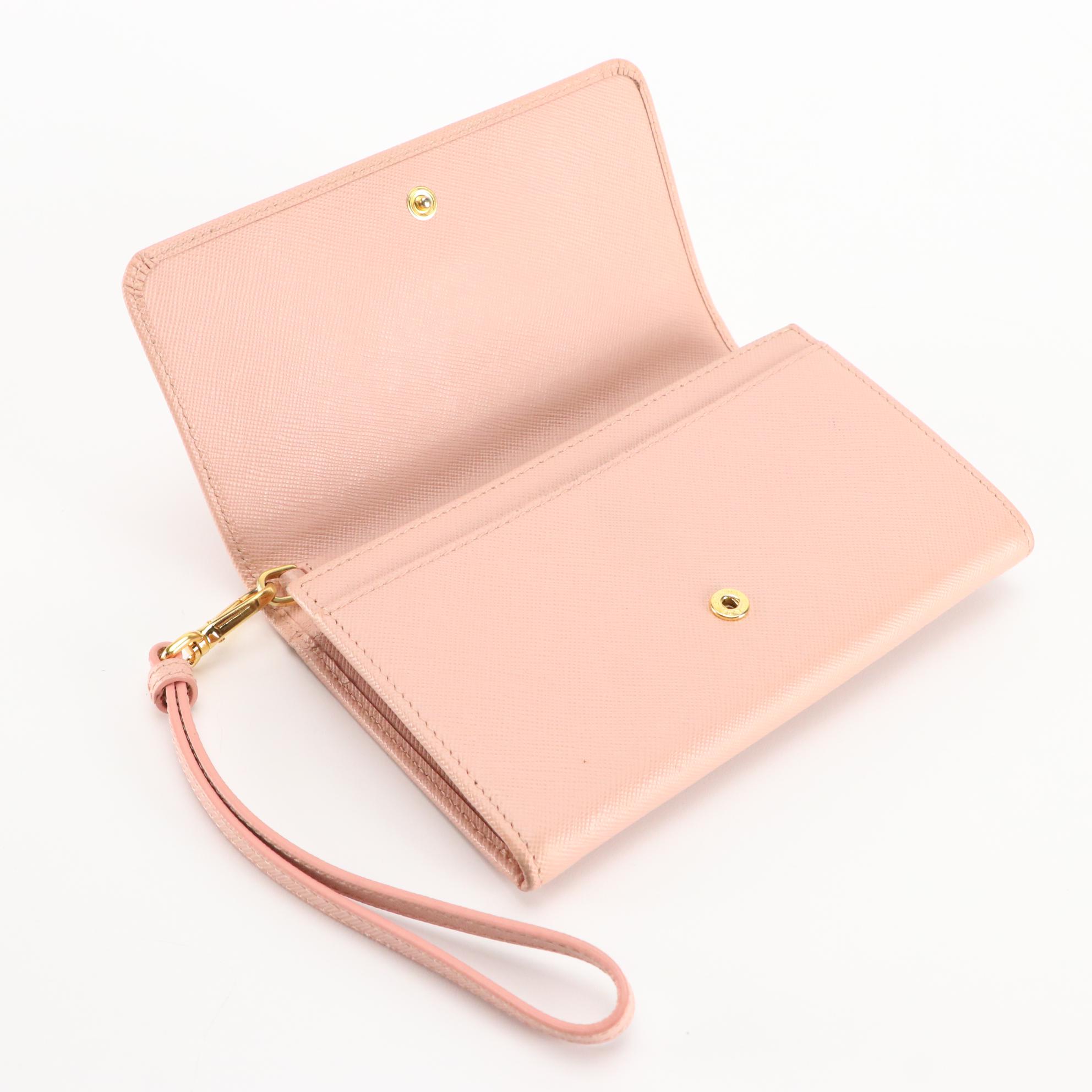 Prada Bow Wristlet in Pink Saffiano Leather