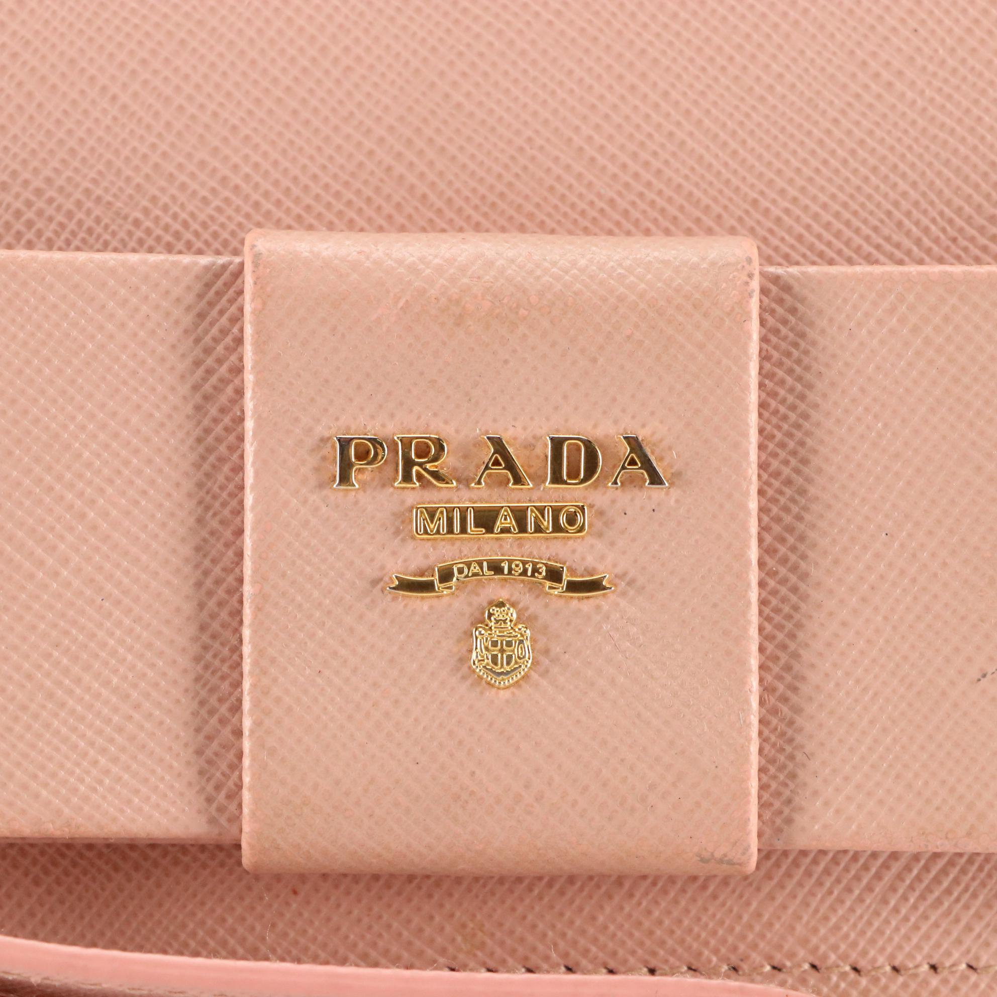 Prada Bow Wristlet in Pink Saffiano Leather
