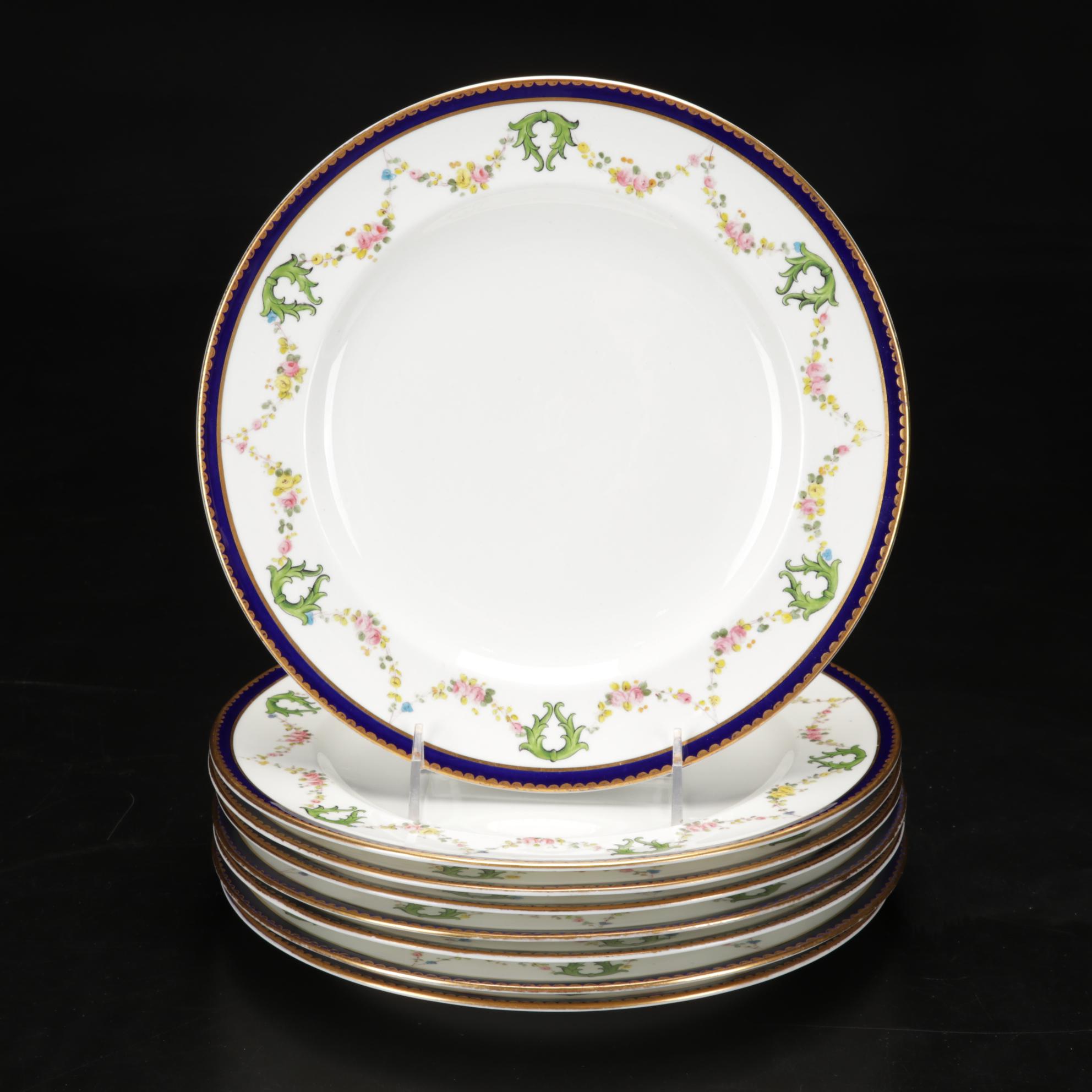 Royal Crown Derby Cobalt And Floral Swag Bone China Dinner Plates, 1906 ...