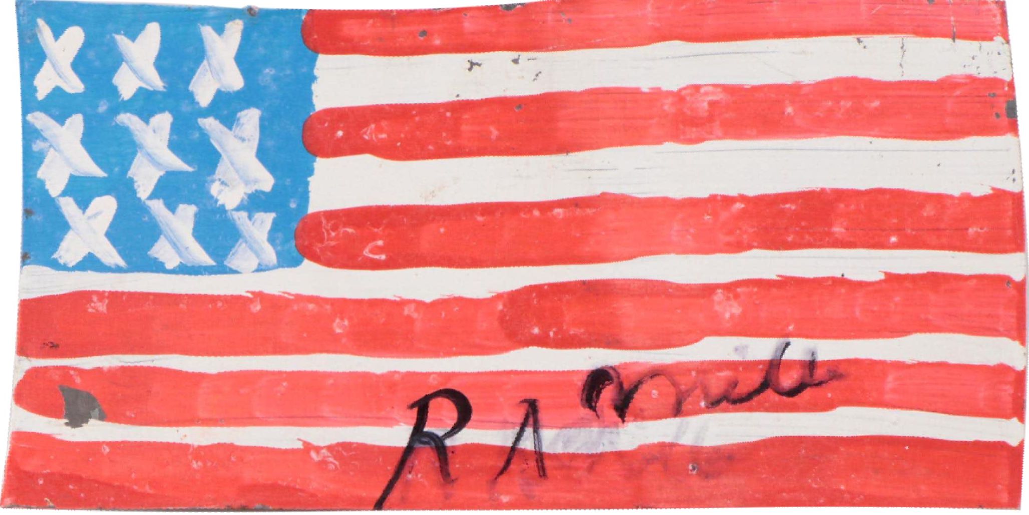 R.A. Miller Folk Art Painting on Tin of American Flag