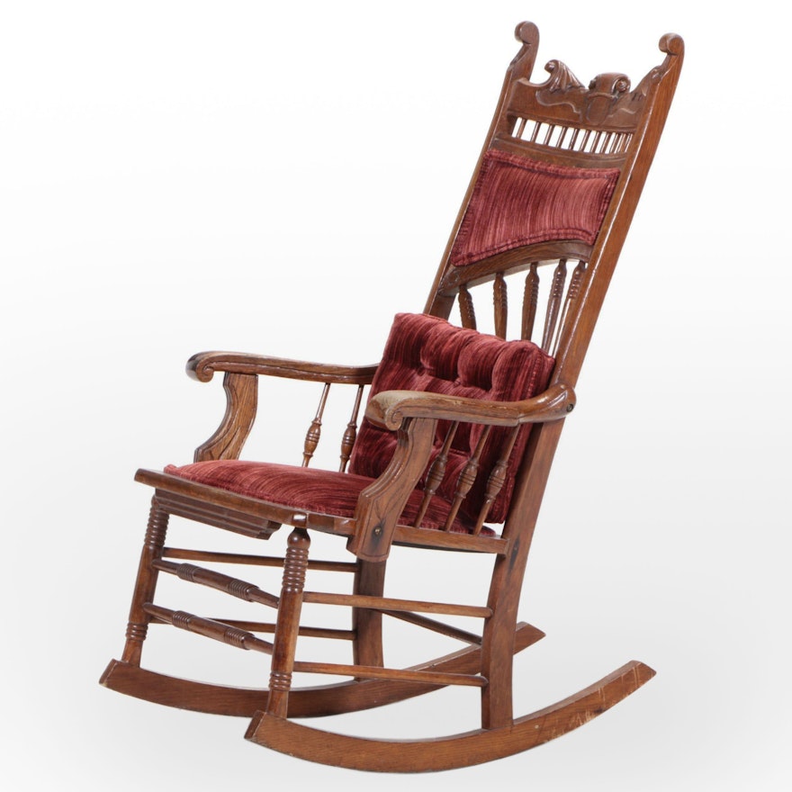 Aesthetic Movement Carved Oak Rocking Armchair, Late 19th Century