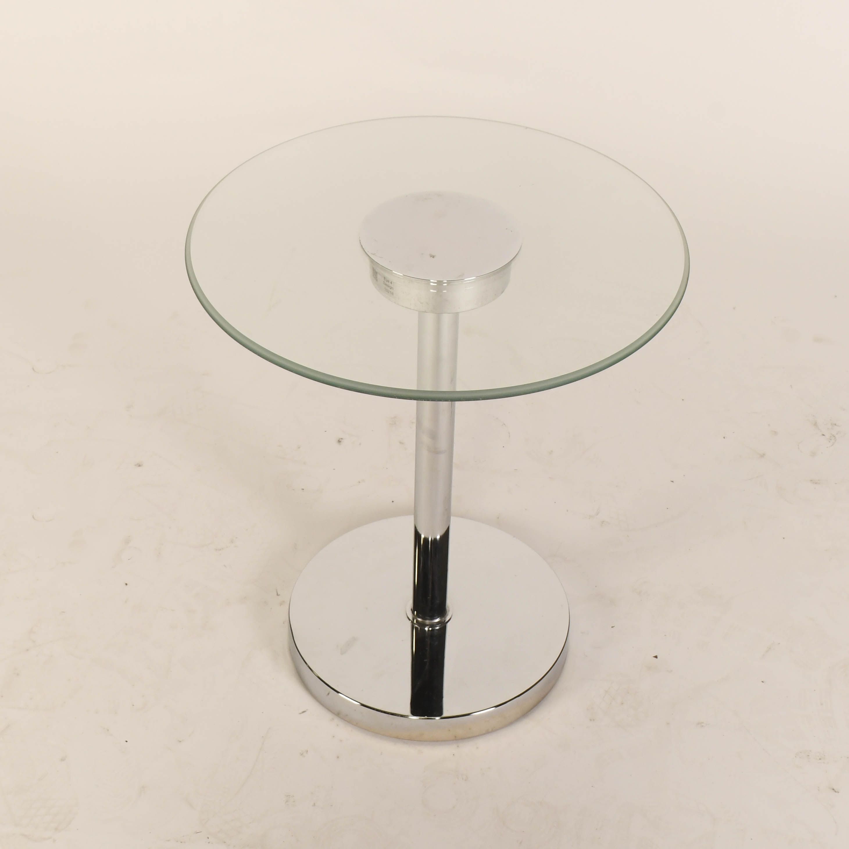 Modernist Style Chromed Metal and Glass Top Pedestal Side Table EBTH