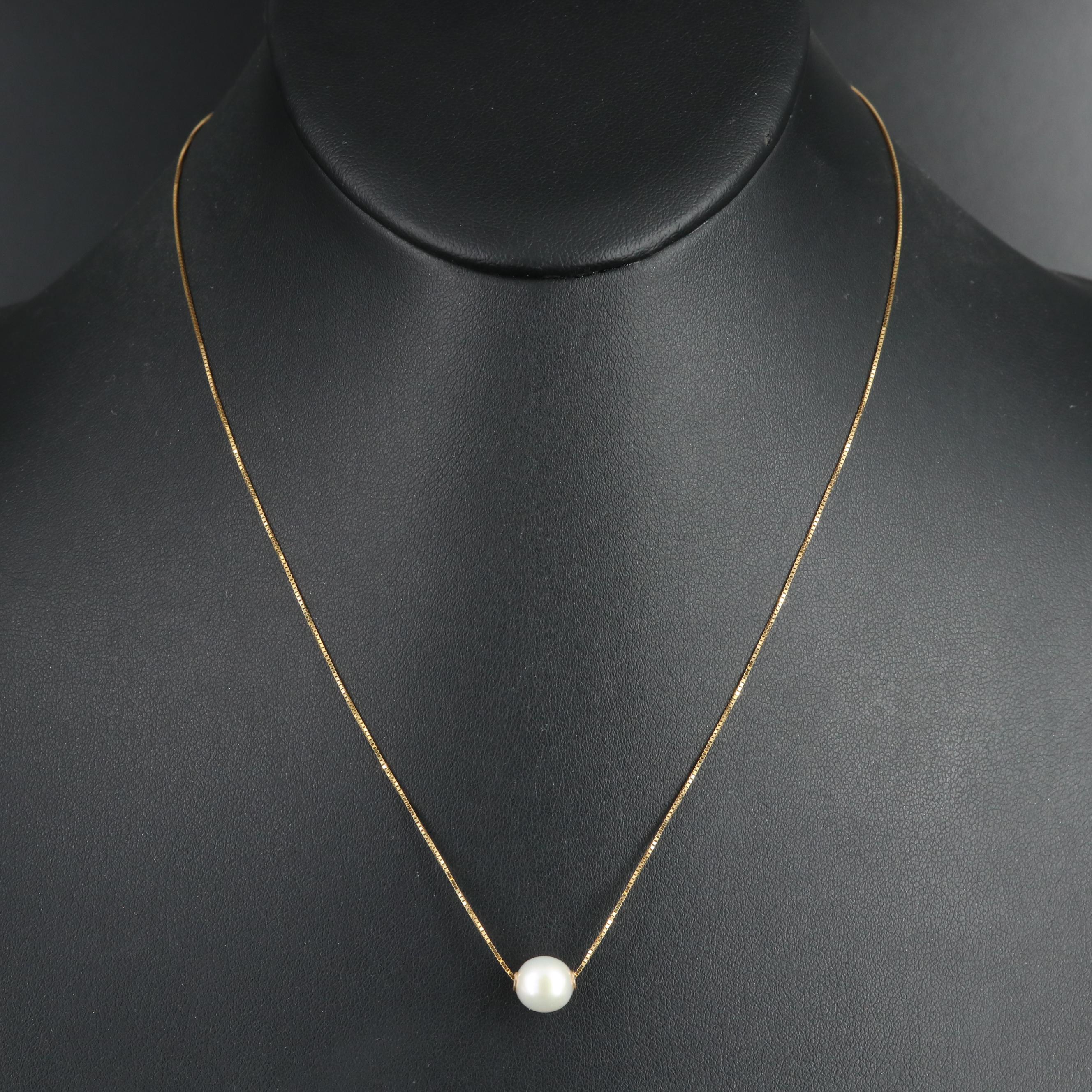 10K Pearl Solitaire Necklace
