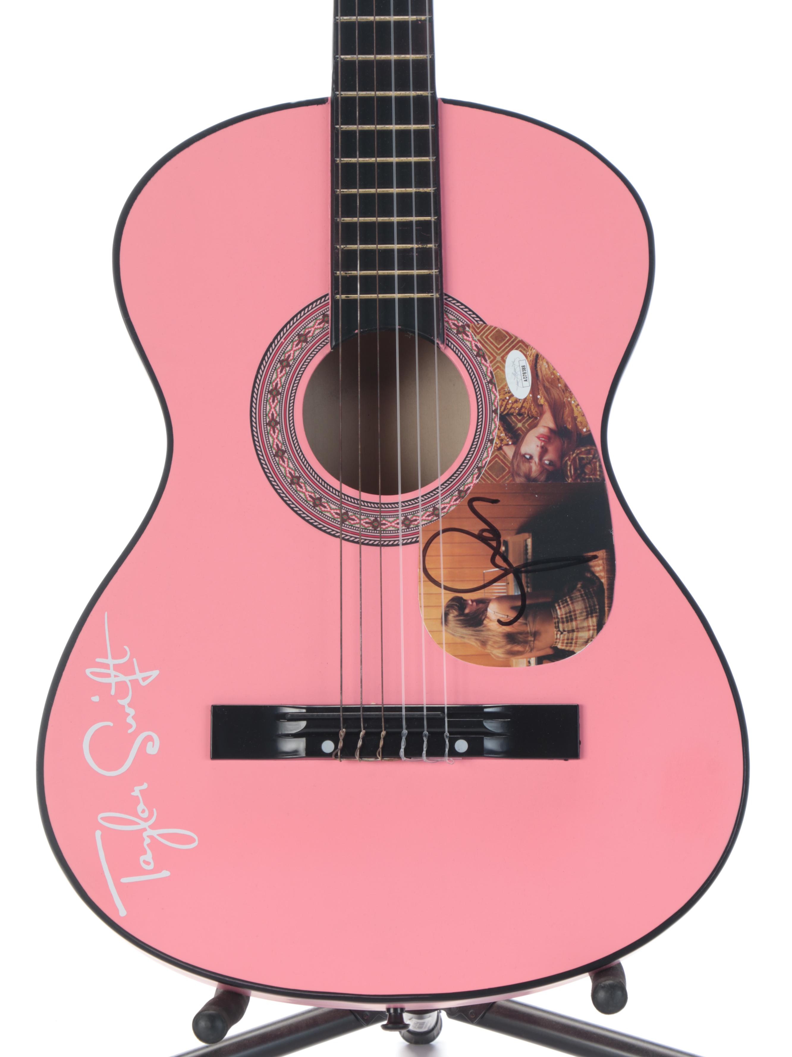 Taylor Swift Signed Pink Acoustic Guitar and Accessories