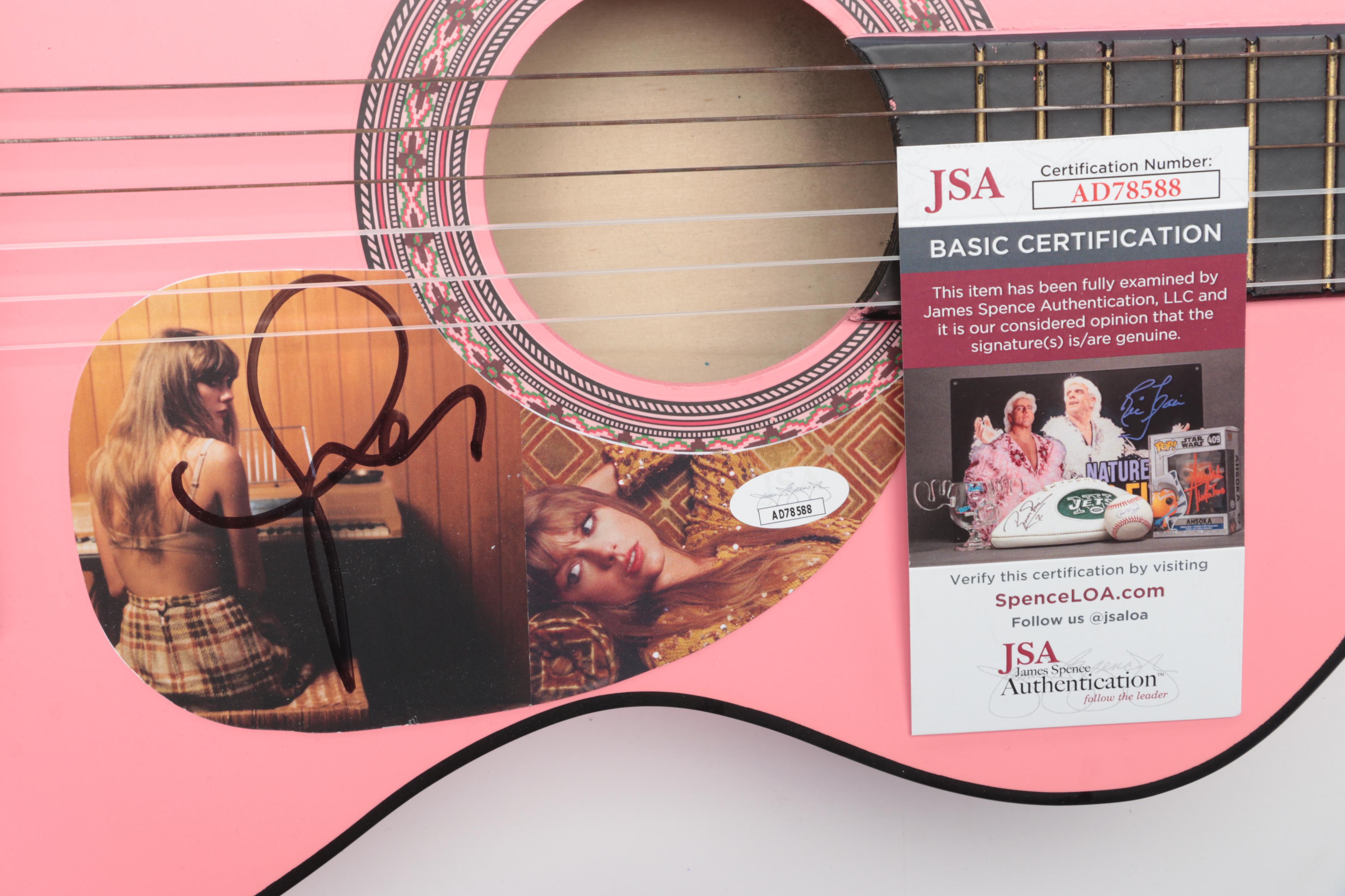 Taylor Swift Signed Pink Acoustic Guitar and Accessories