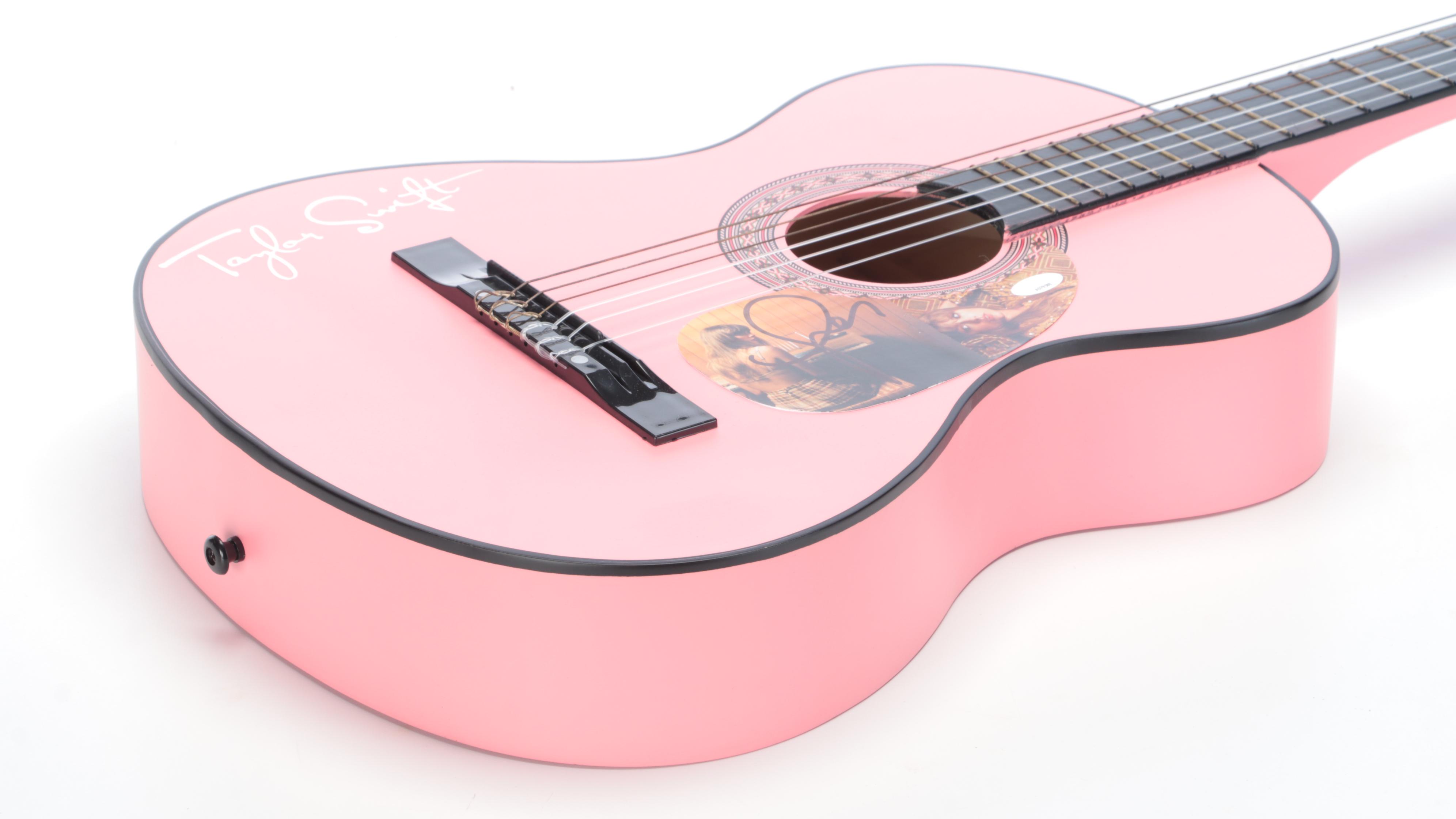 Taylor Swift Signed Pink Acoustic Guitar and Accessories