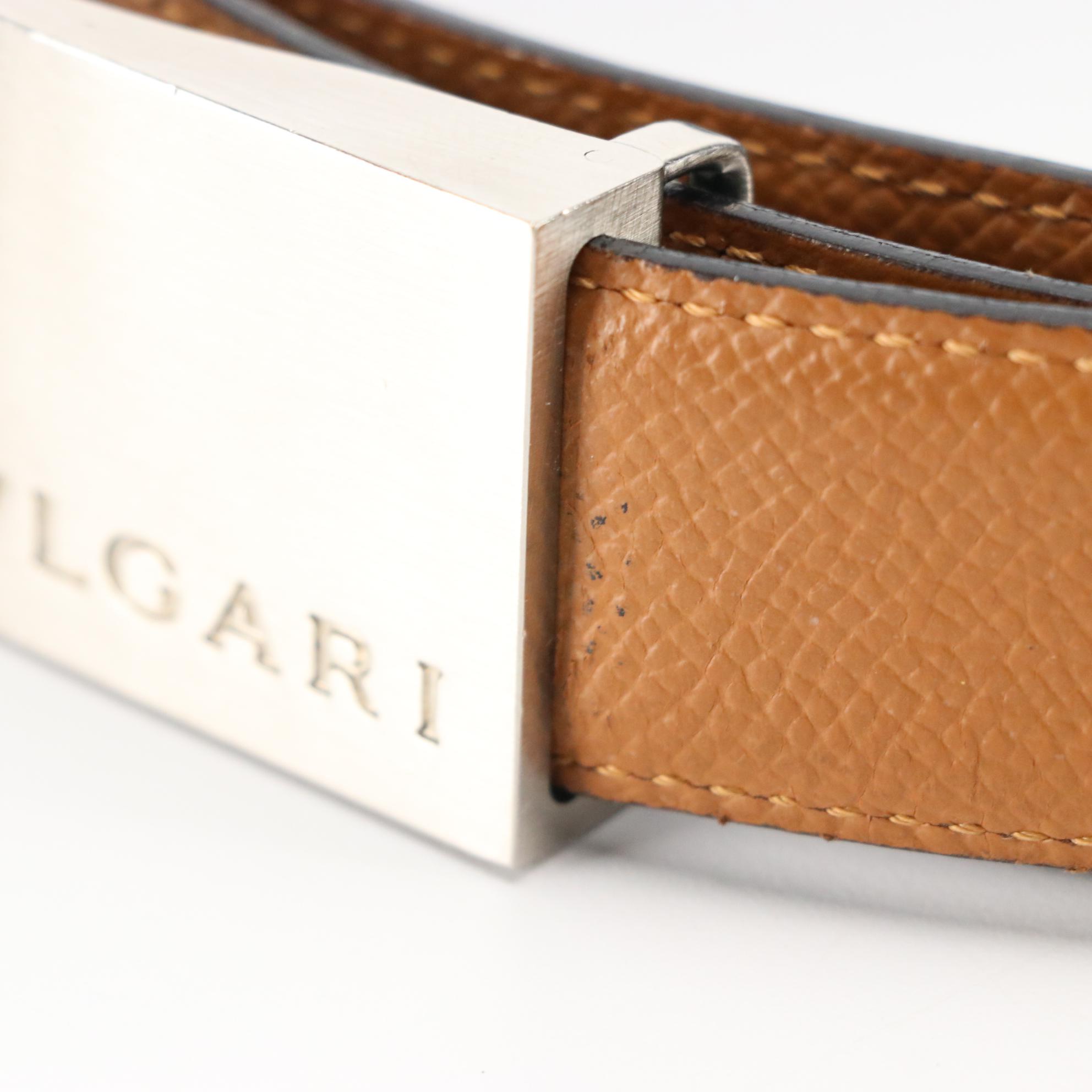 BVLGARI Logo Buckle Reversible Leather Belt EBTH