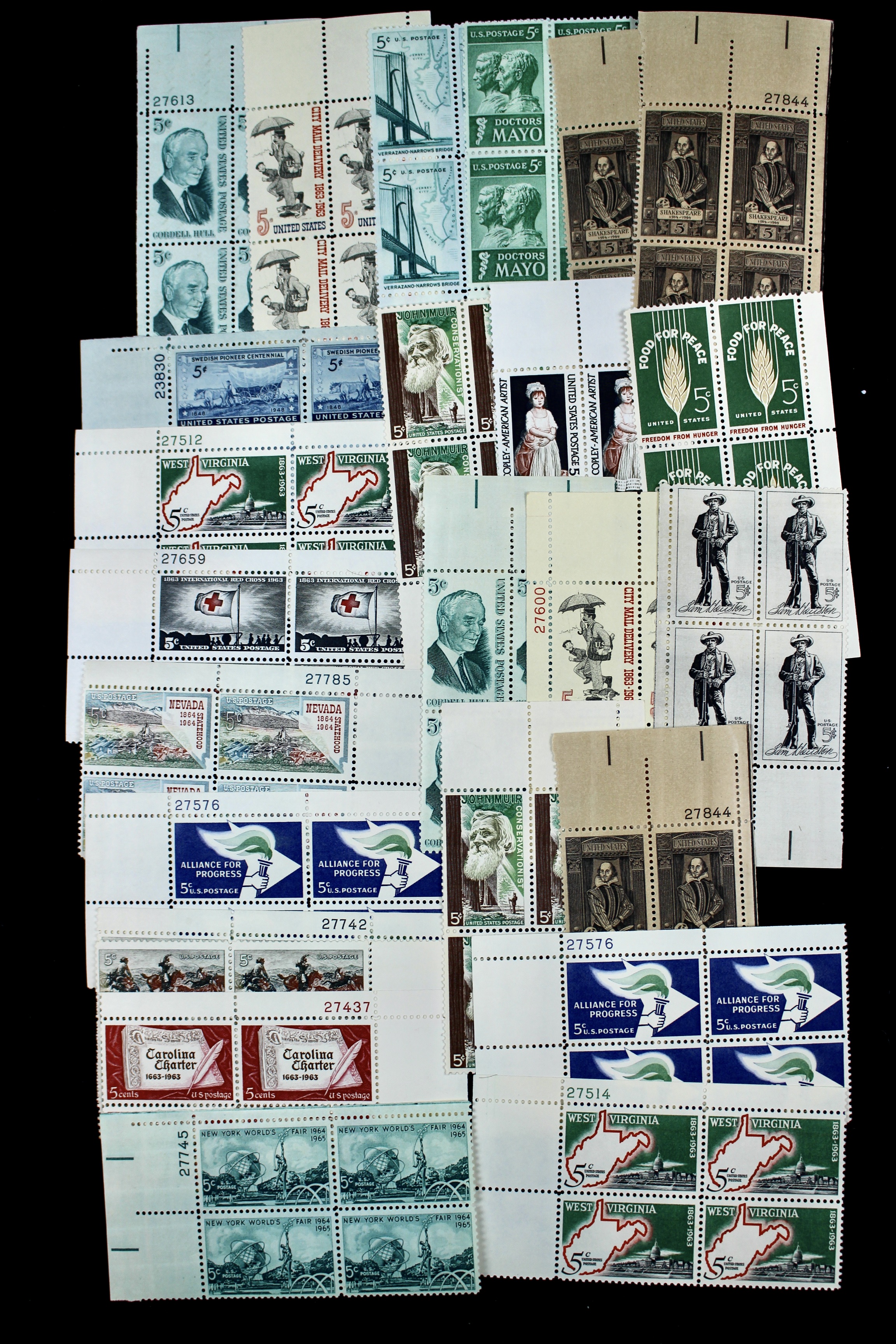 900 5-Cent U.S. Postage Stamp Plate Blocks