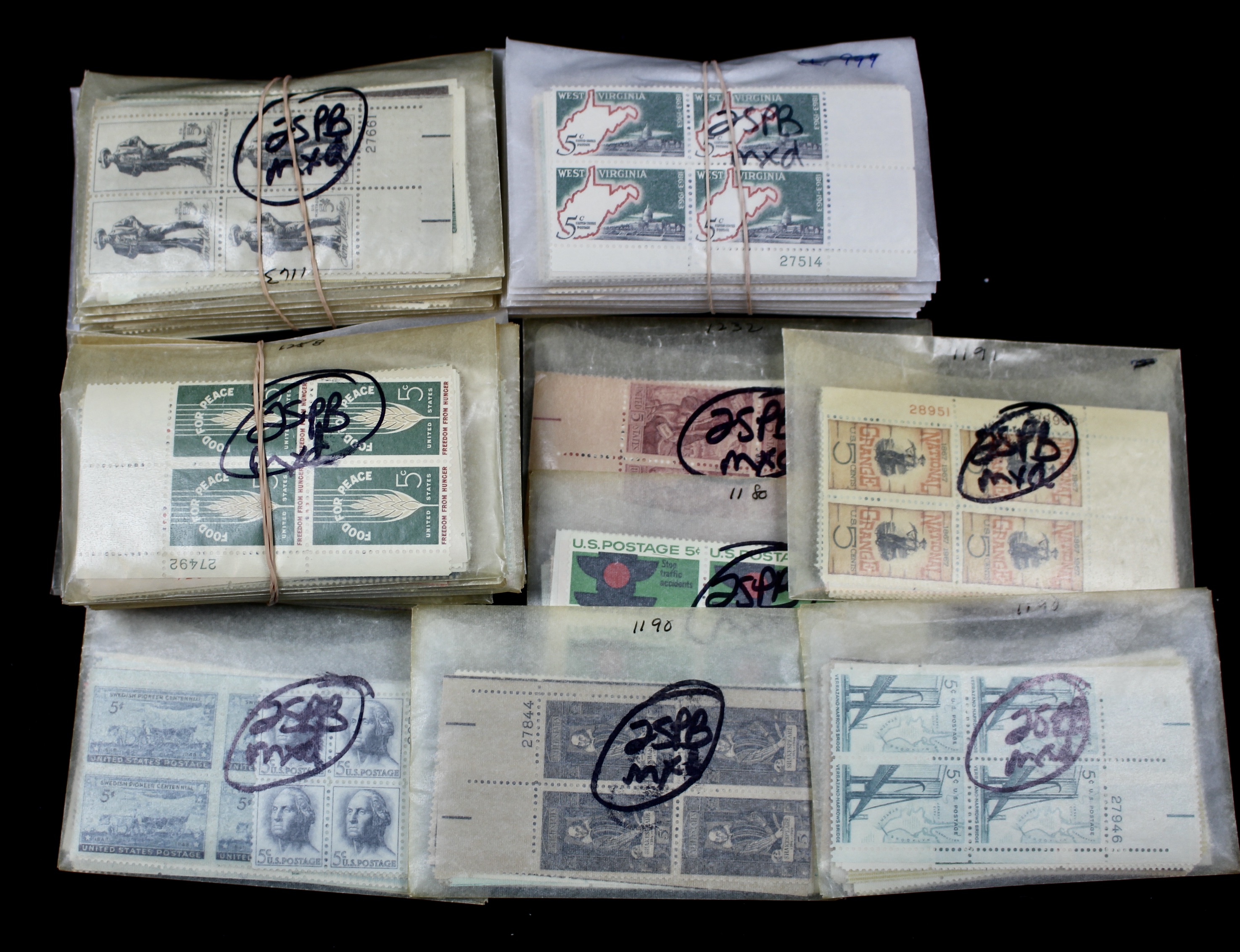 900 5-Cent U.S. Postage Stamp Plate Blocks