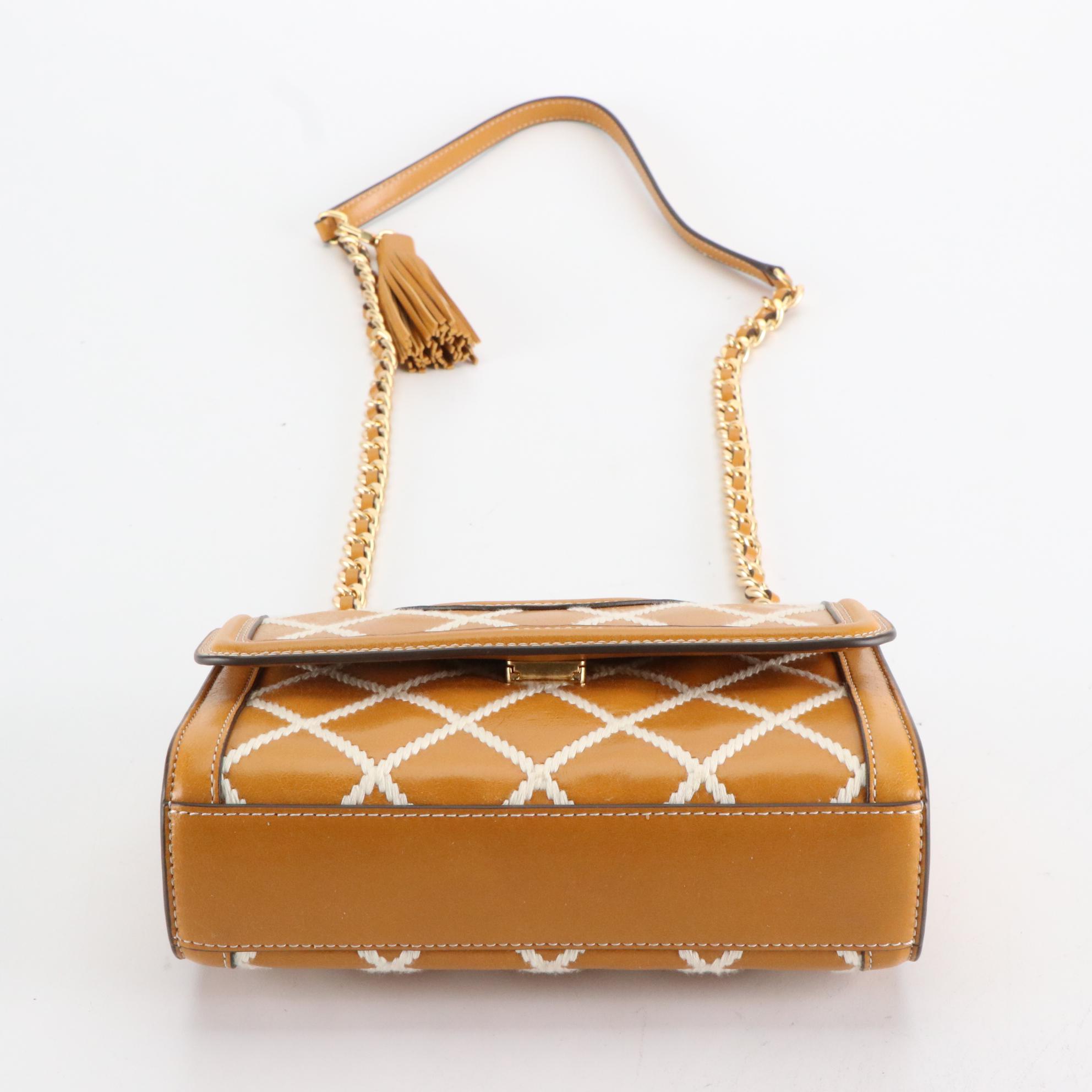 Tory Burch Front Flap Suede and Leather Bag with Interwoven Chain Link Strap