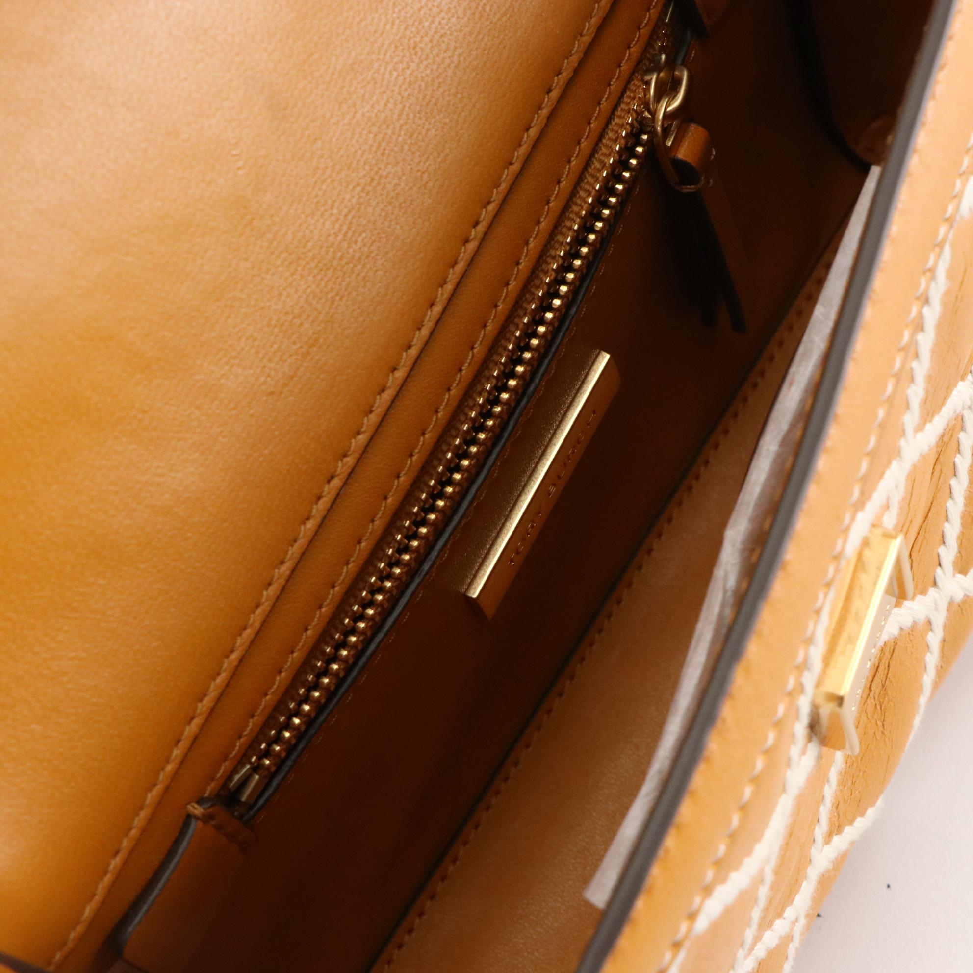 Tory Burch Front Flap Suede and Leather Bag with Interwoven Chain Link Strap