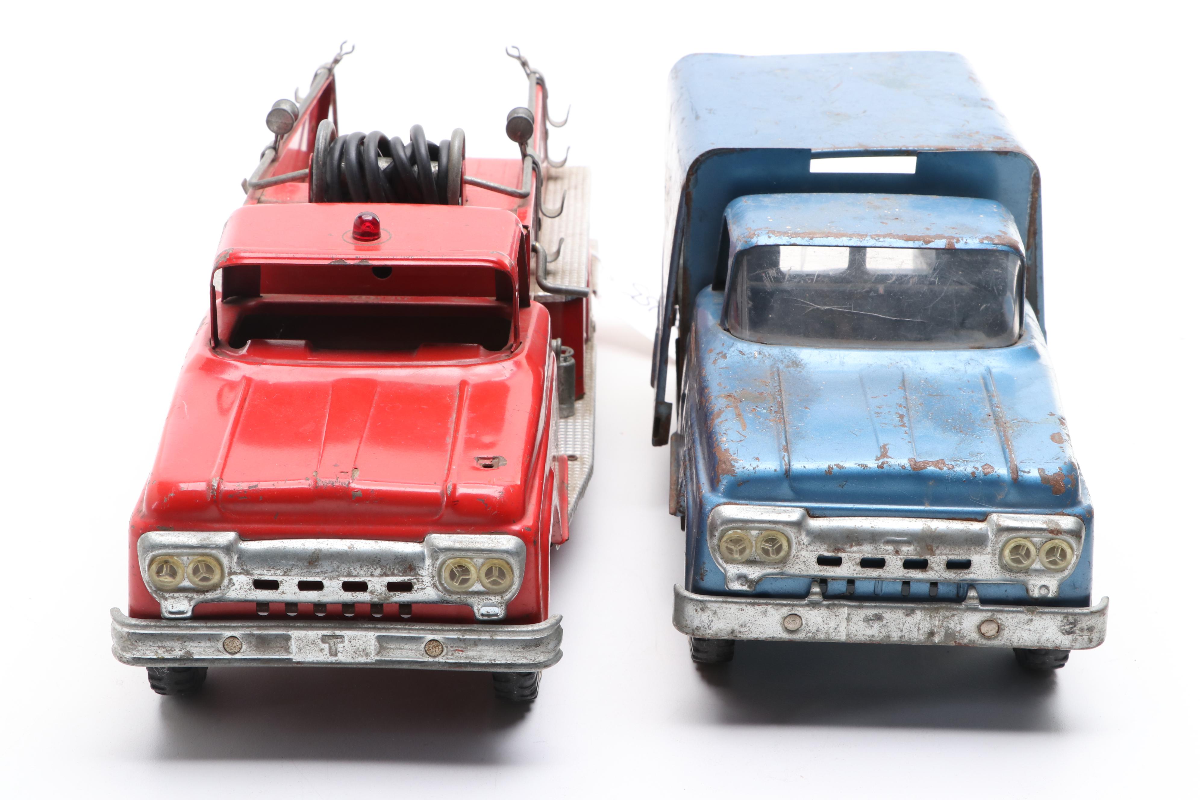 Tonka Toy Service Truck and Fire Truck, Mid-20th Century