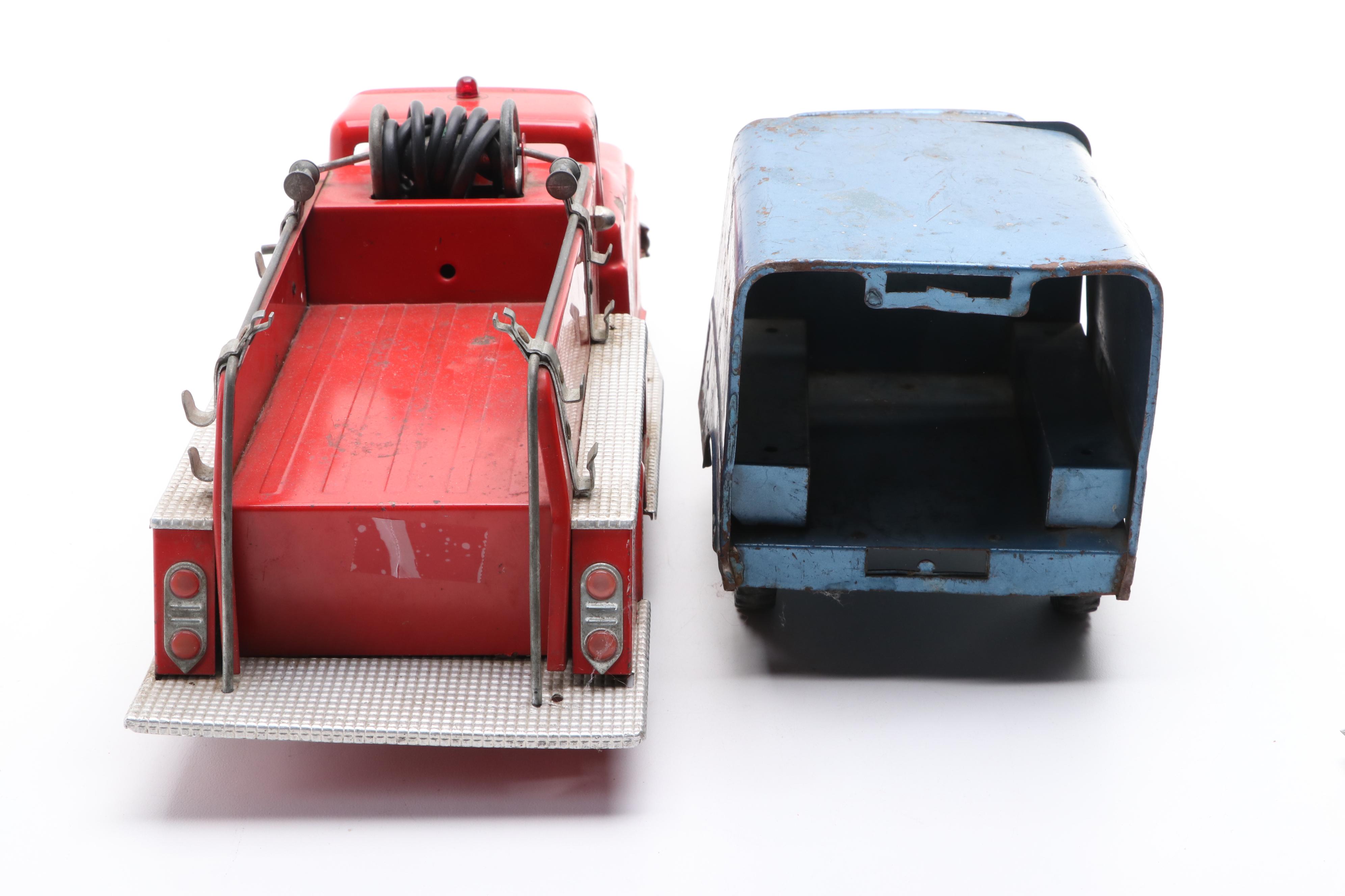Tonka Toy Service Truck and Fire Truck, Mid-20th Century
