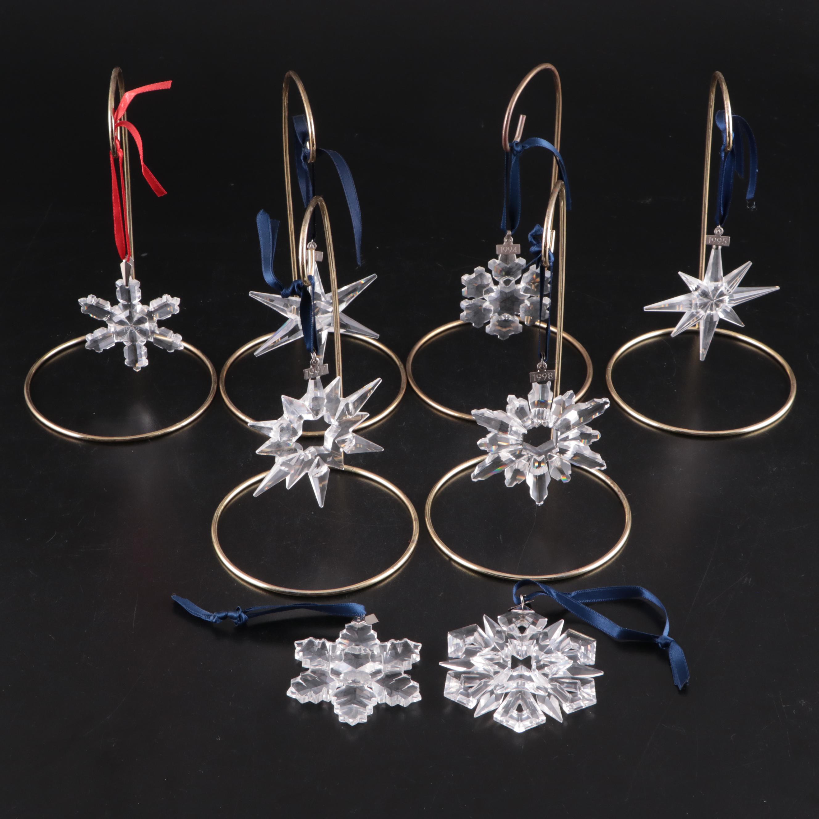 Swarovski Crystal Annual Holiday Ornaments with Stands, 1990s