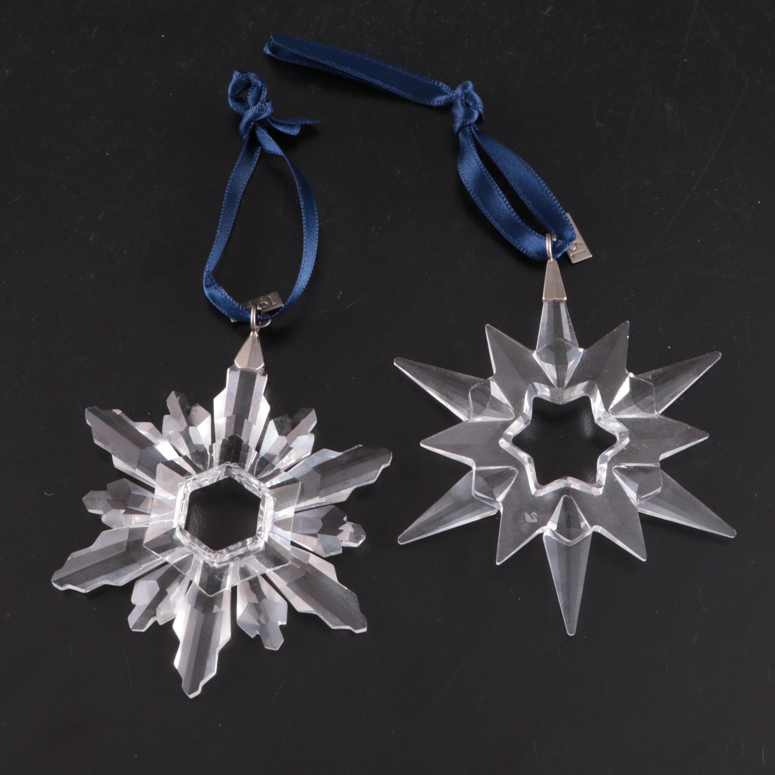 Swarovski Crystal Annual Holiday Ornaments with Stands, 1990s