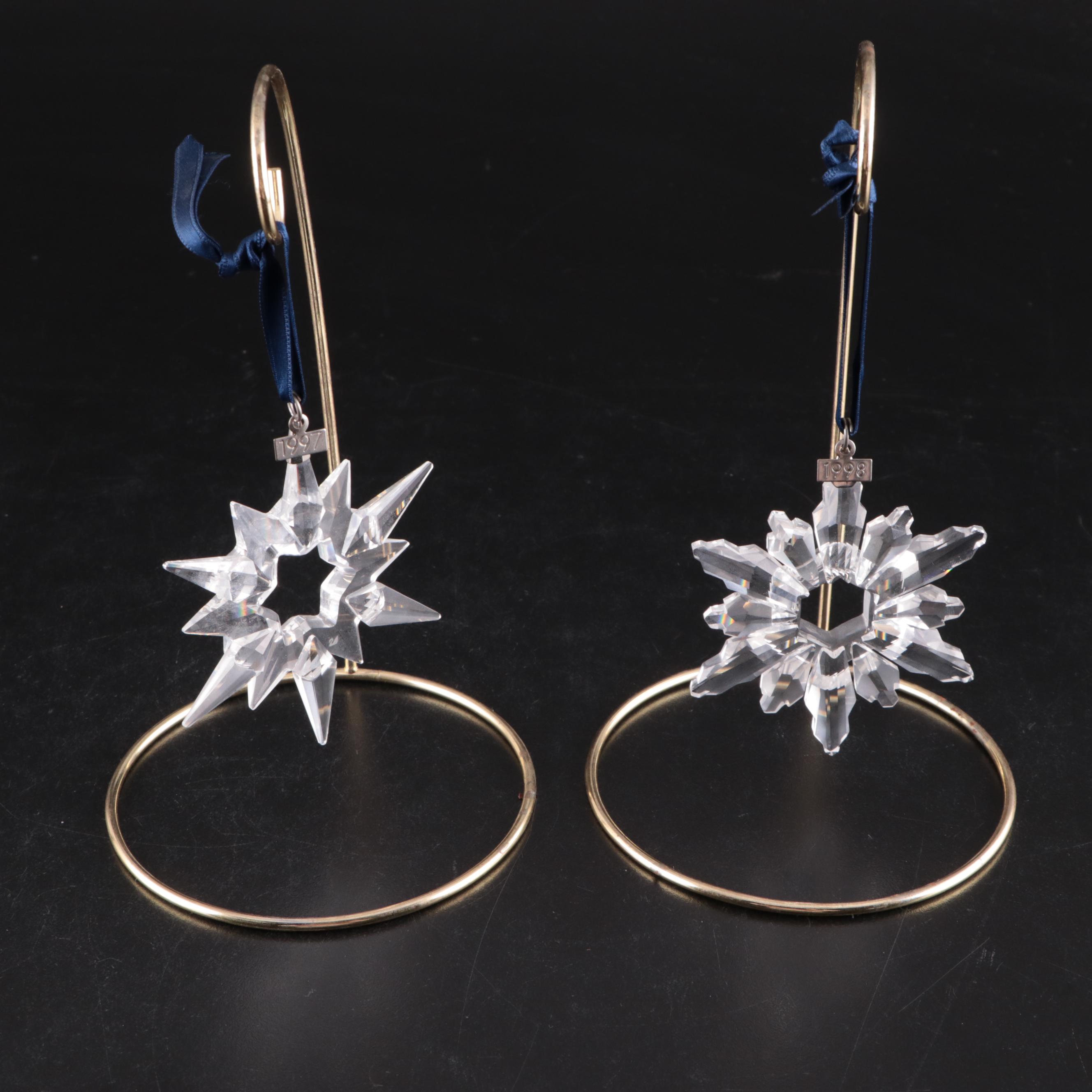 Swarovski Crystal Annual Holiday Ornaments with Stands, 1990s