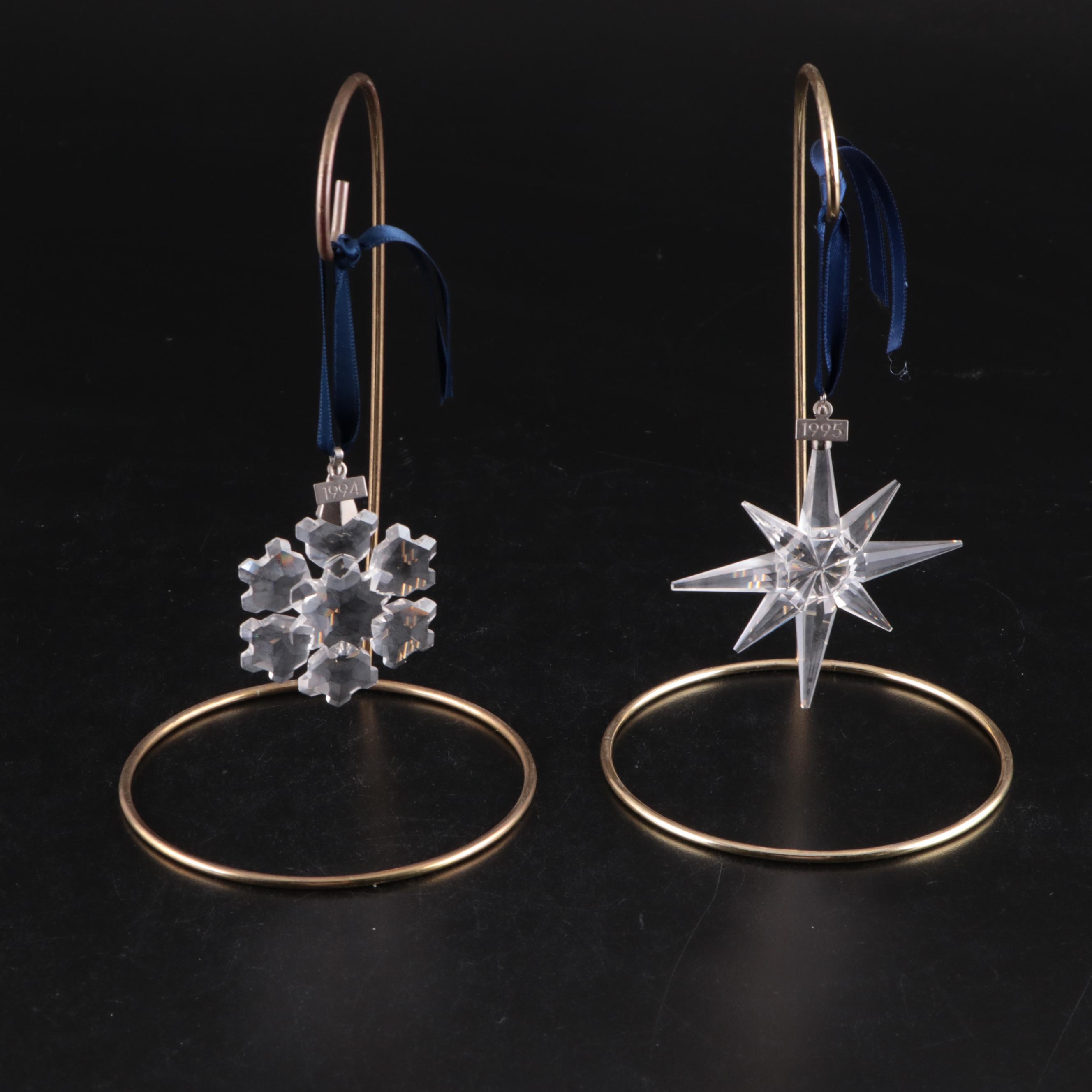 Swarovski Crystal Annual Holiday Ornaments with Stands, 1990s