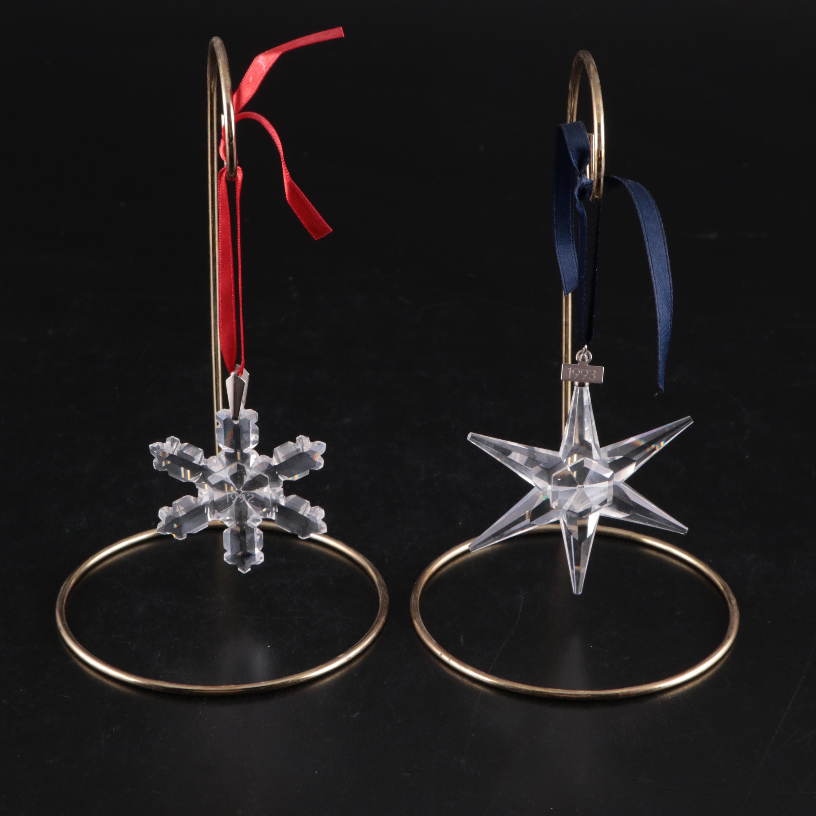 Swarovski Crystal Annual Holiday Ornaments with Stands, 1990s