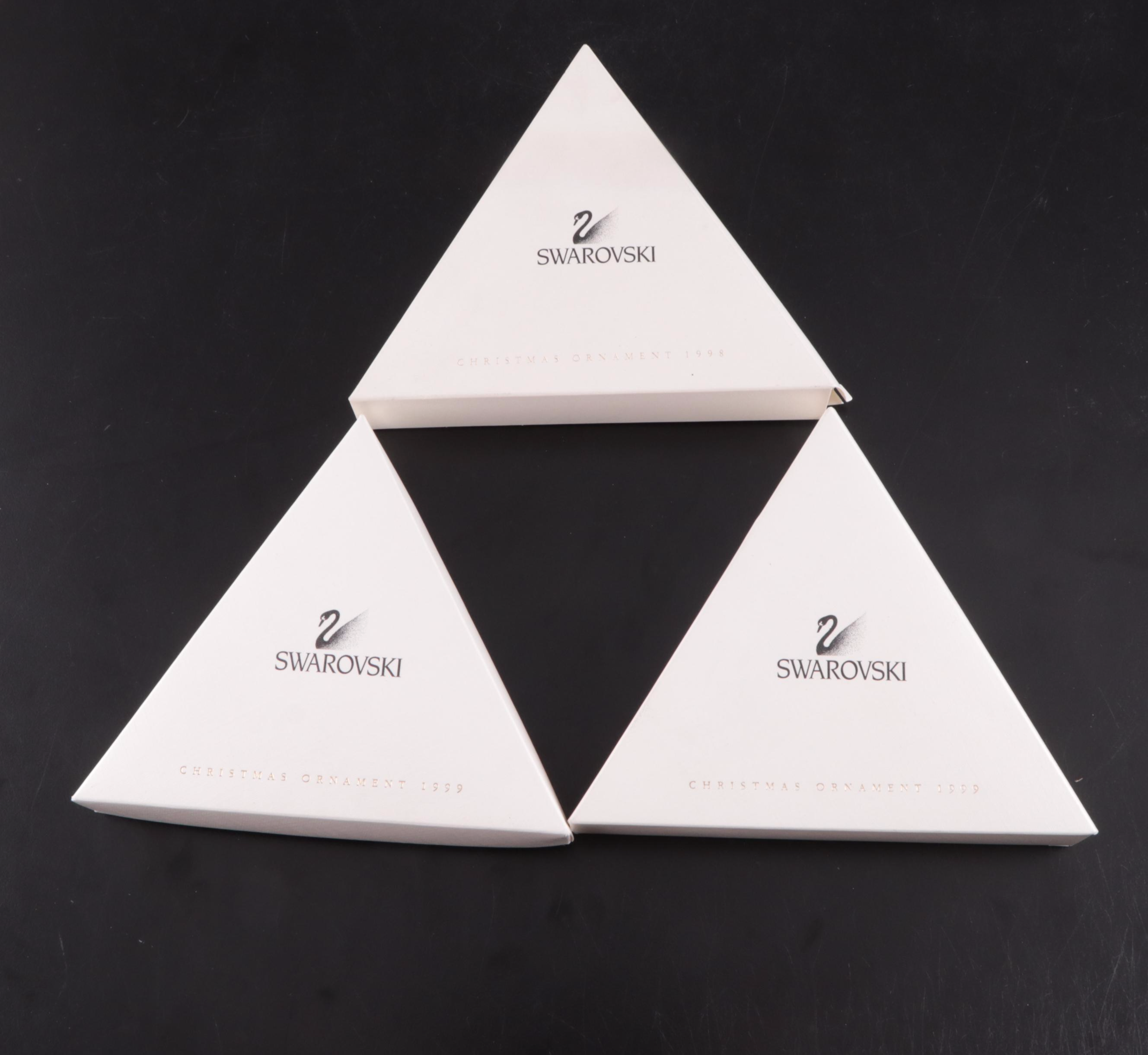 Swarovski Crystal Annual Holiday Ornaments with Stands, 1990s