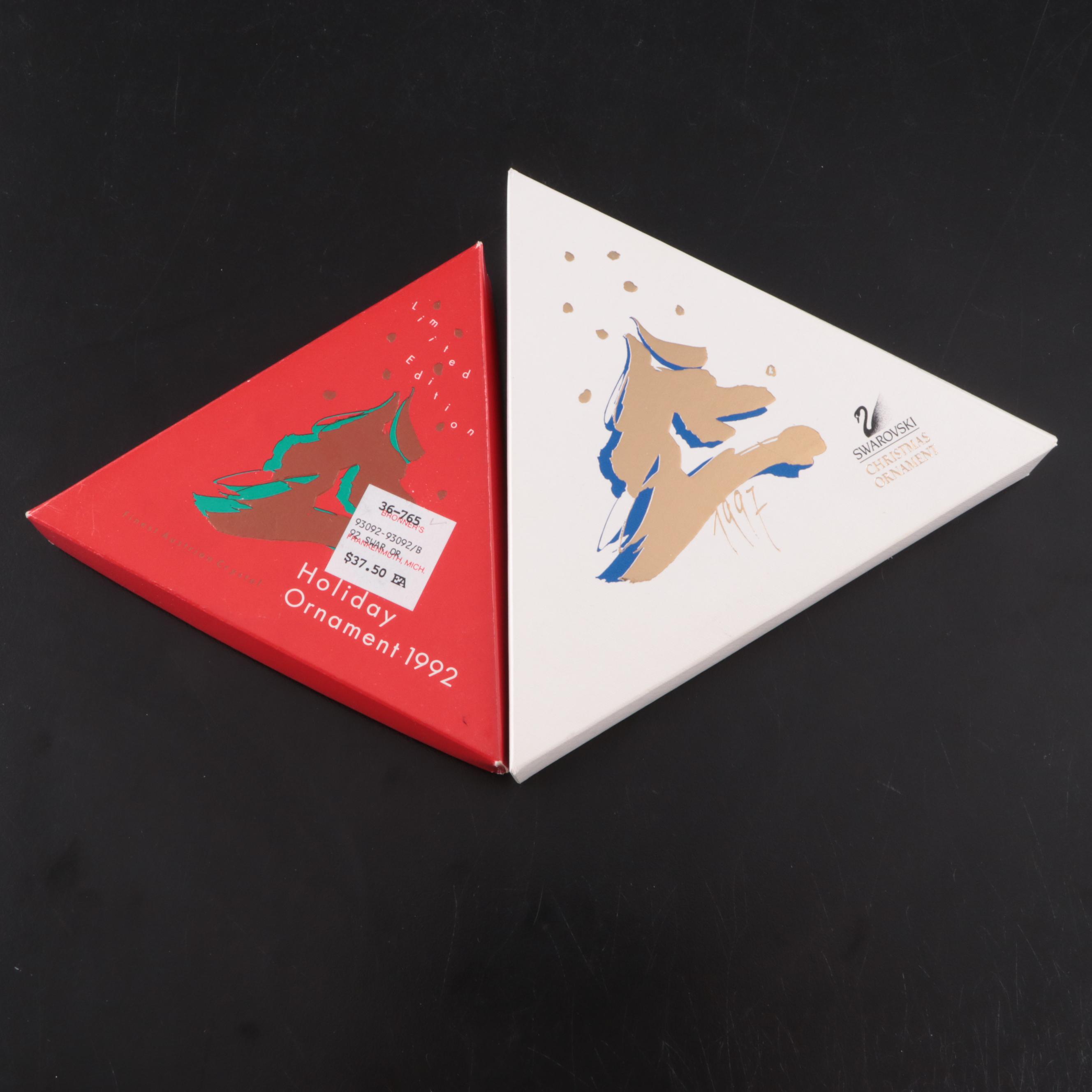 Swarovski Crystal Annual Holiday Ornaments with Stands, 1990s