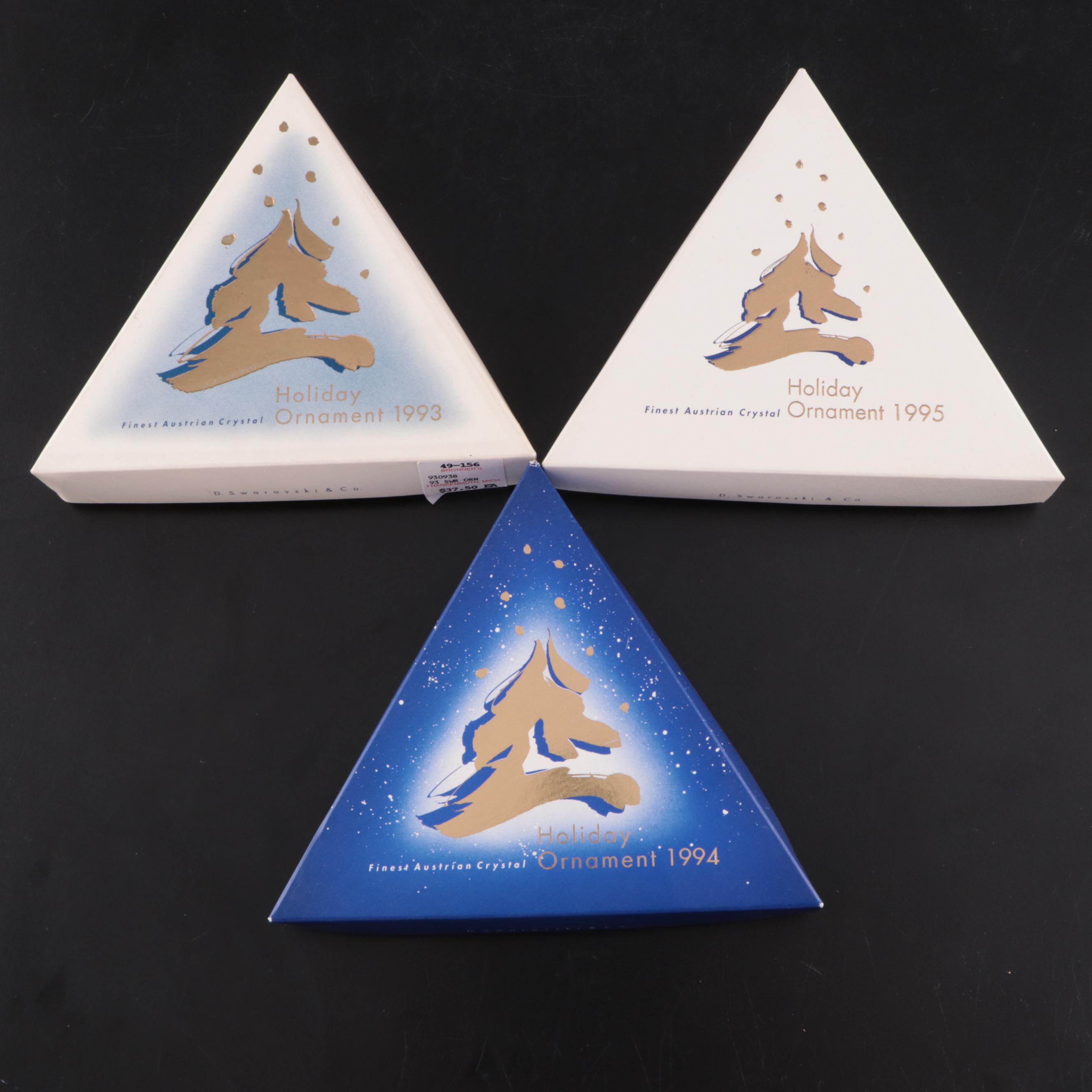 Swarovski Crystal Annual Holiday Ornaments with Stands, 1990s