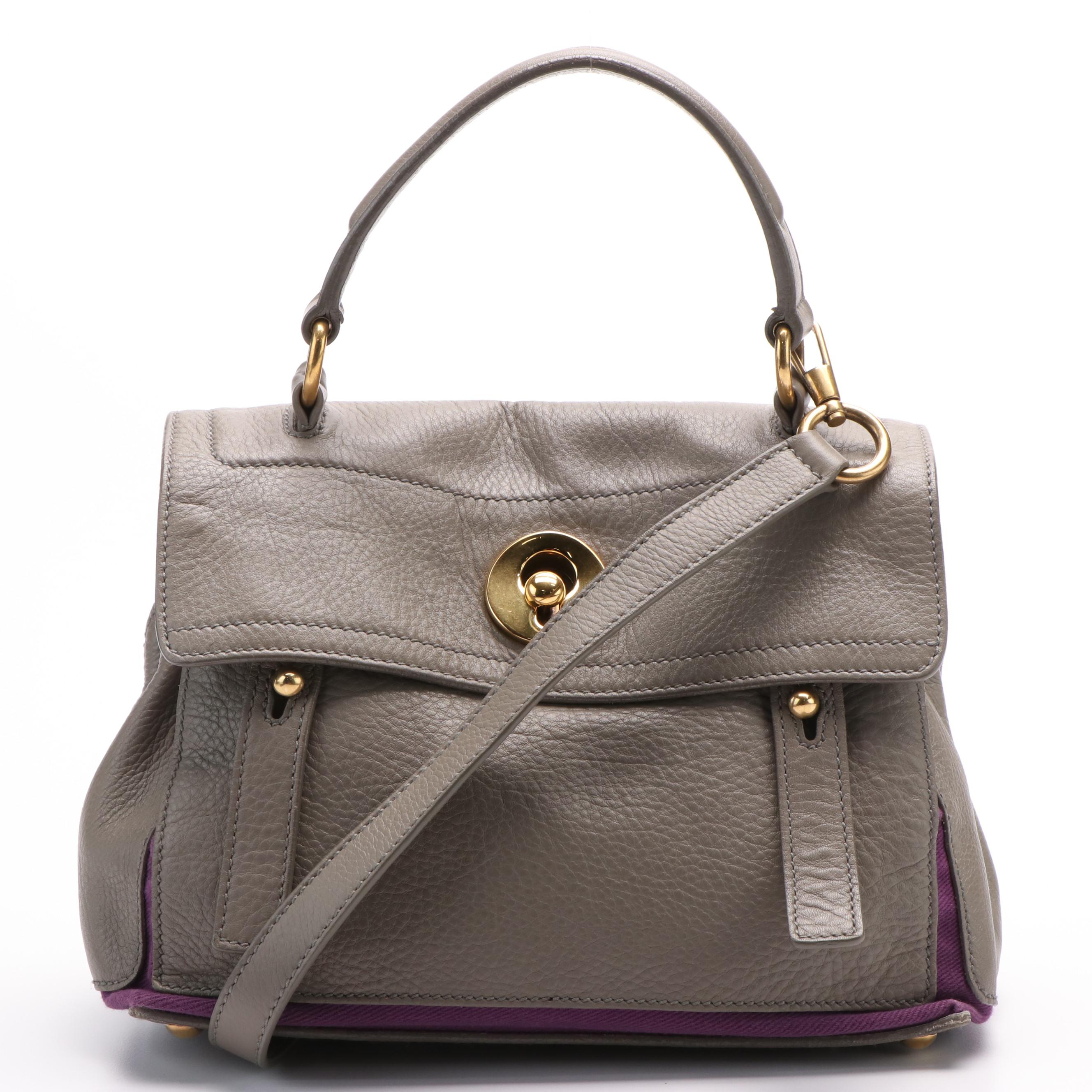 Saint Laurent Muse Two Way Leather with Canvas Handbag