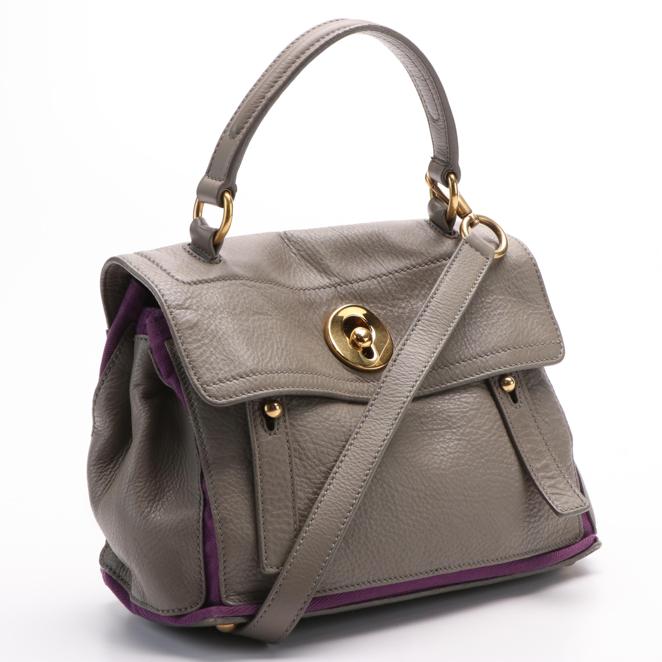 Saint Laurent Muse Two Way Leather with Canvas Handbag