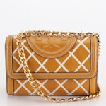 Tory Burch Front Flap Suede and Leather Bag with Interwoven Chain Link Strap
