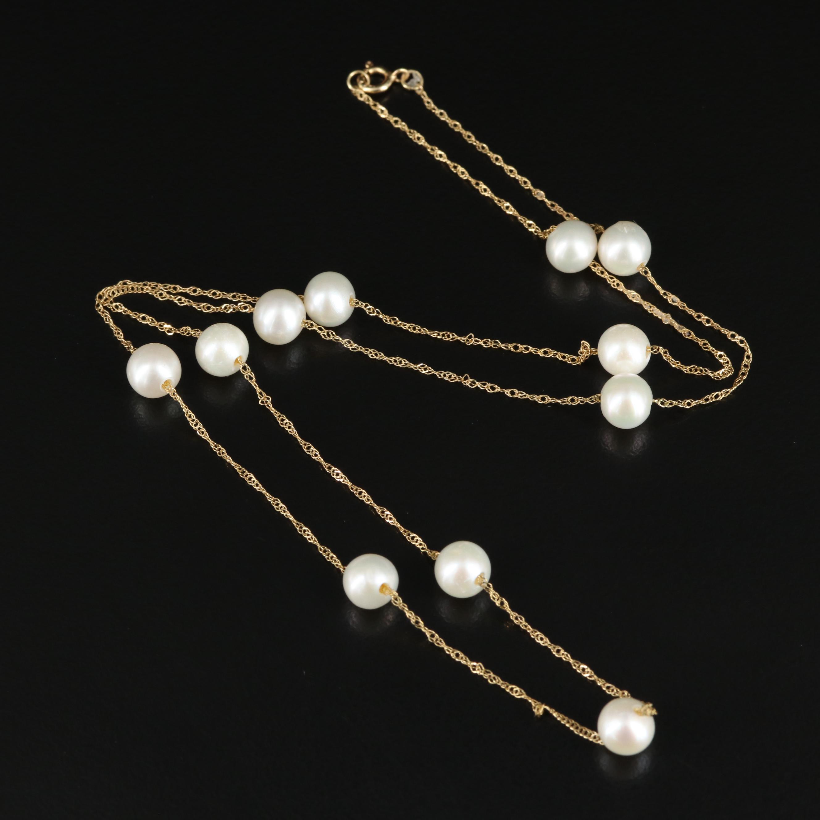 14K Pearl Station Necklace EBTH