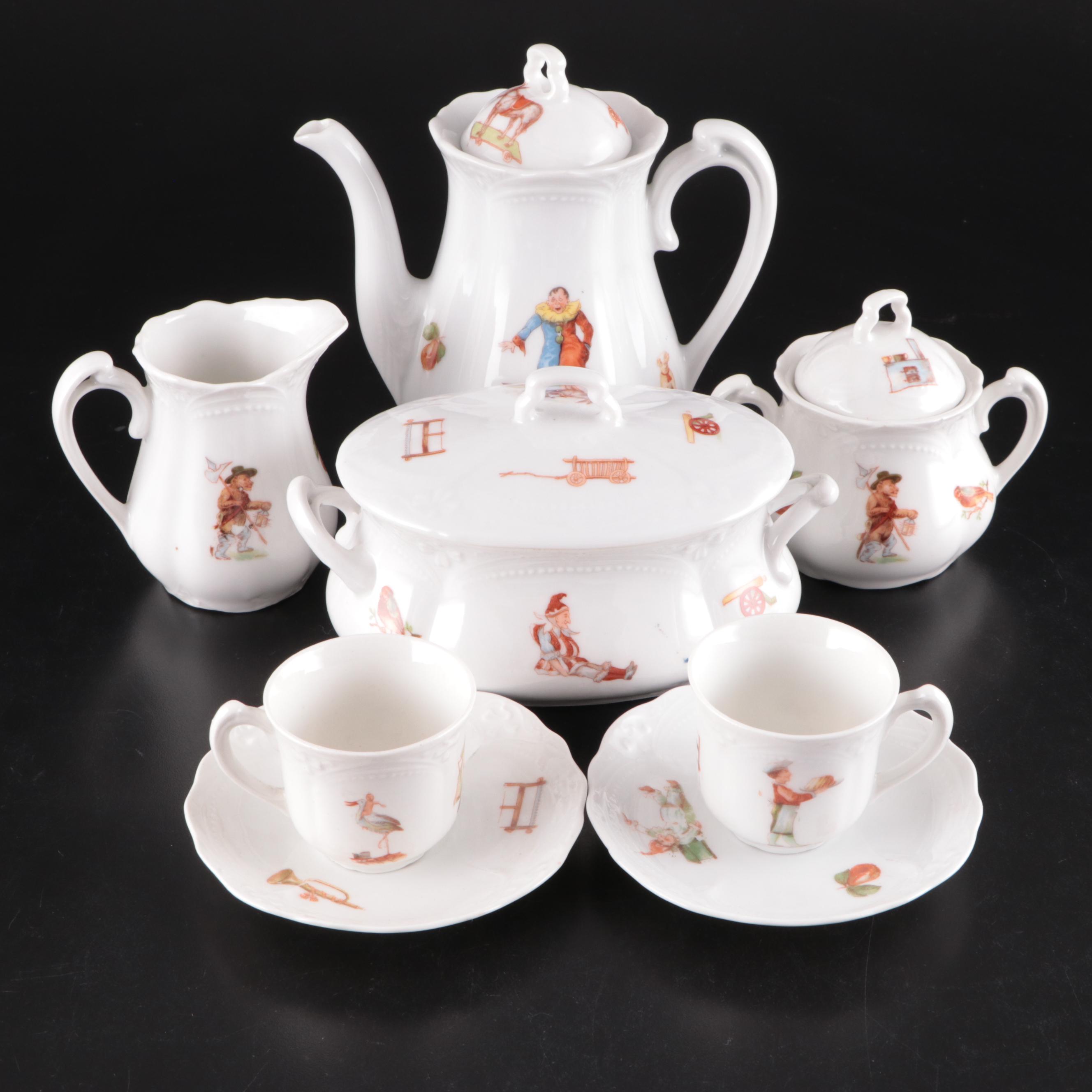 Victorian German Porcelain Children's Play Tea Set and Tureen