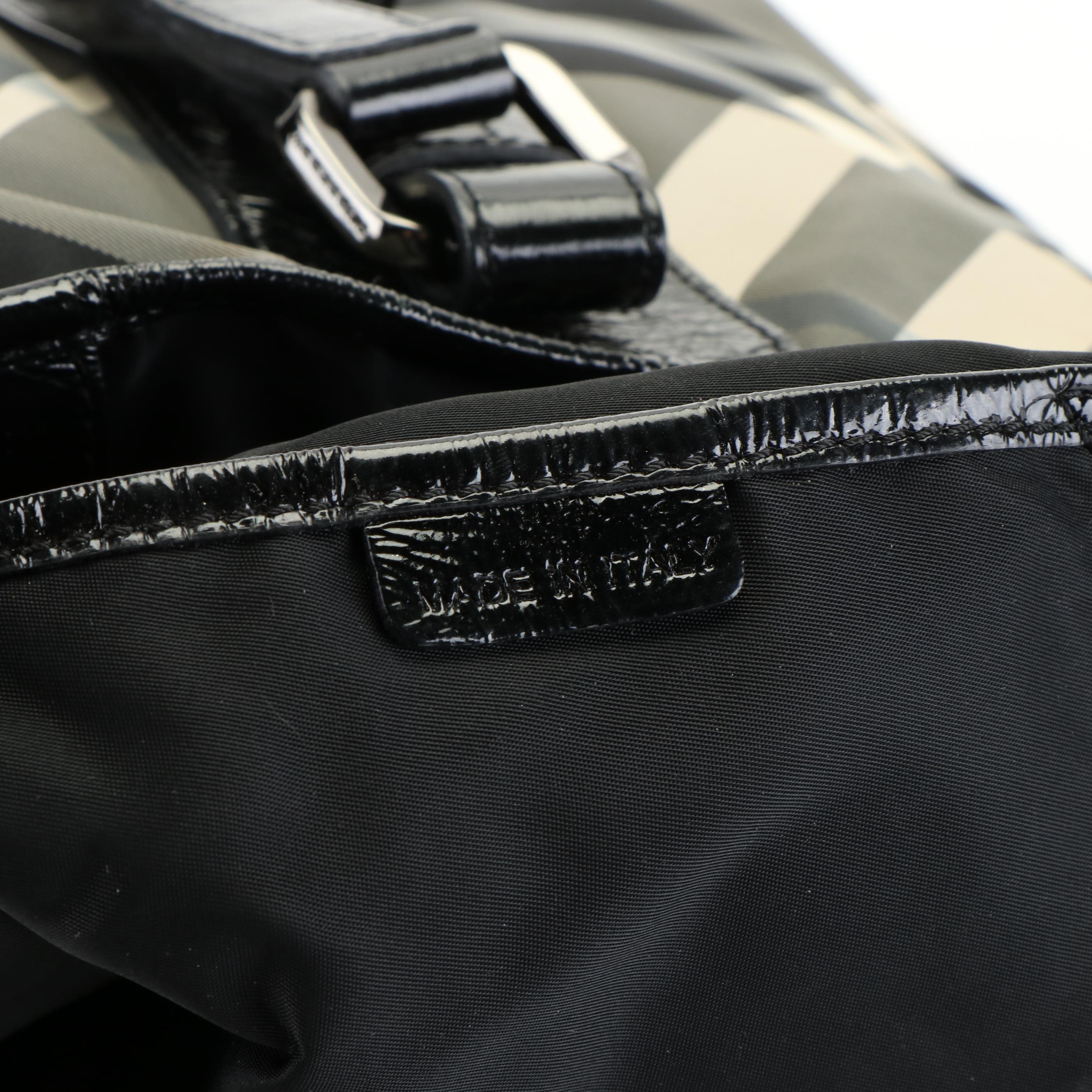 Burberry Black Beat Check Nylon And Patent Leather Lowry Tote