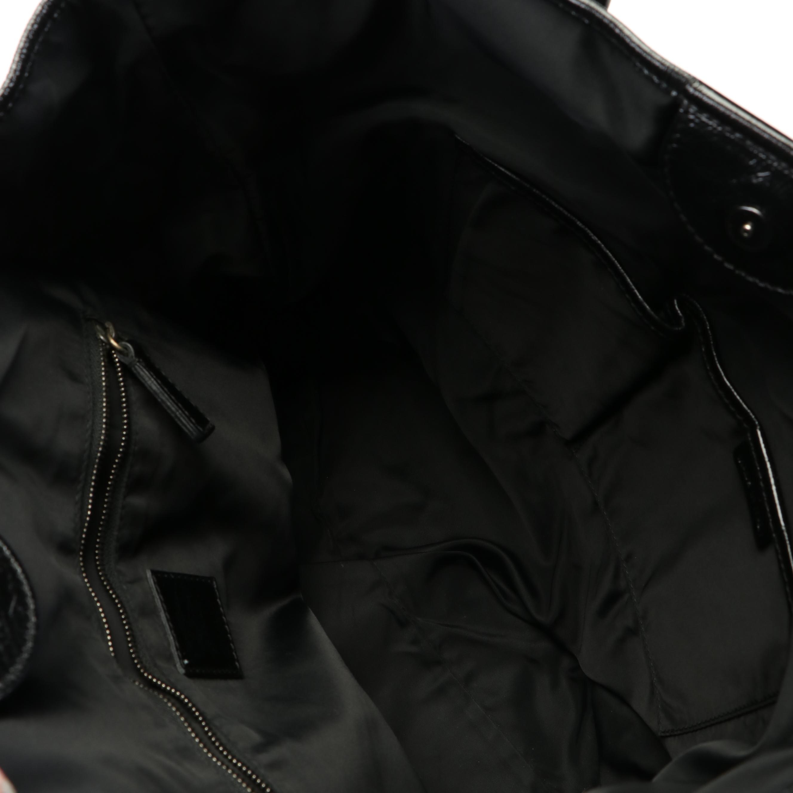 Burberry Black Beat Check Nylon And Patent Leather Lowry Tote