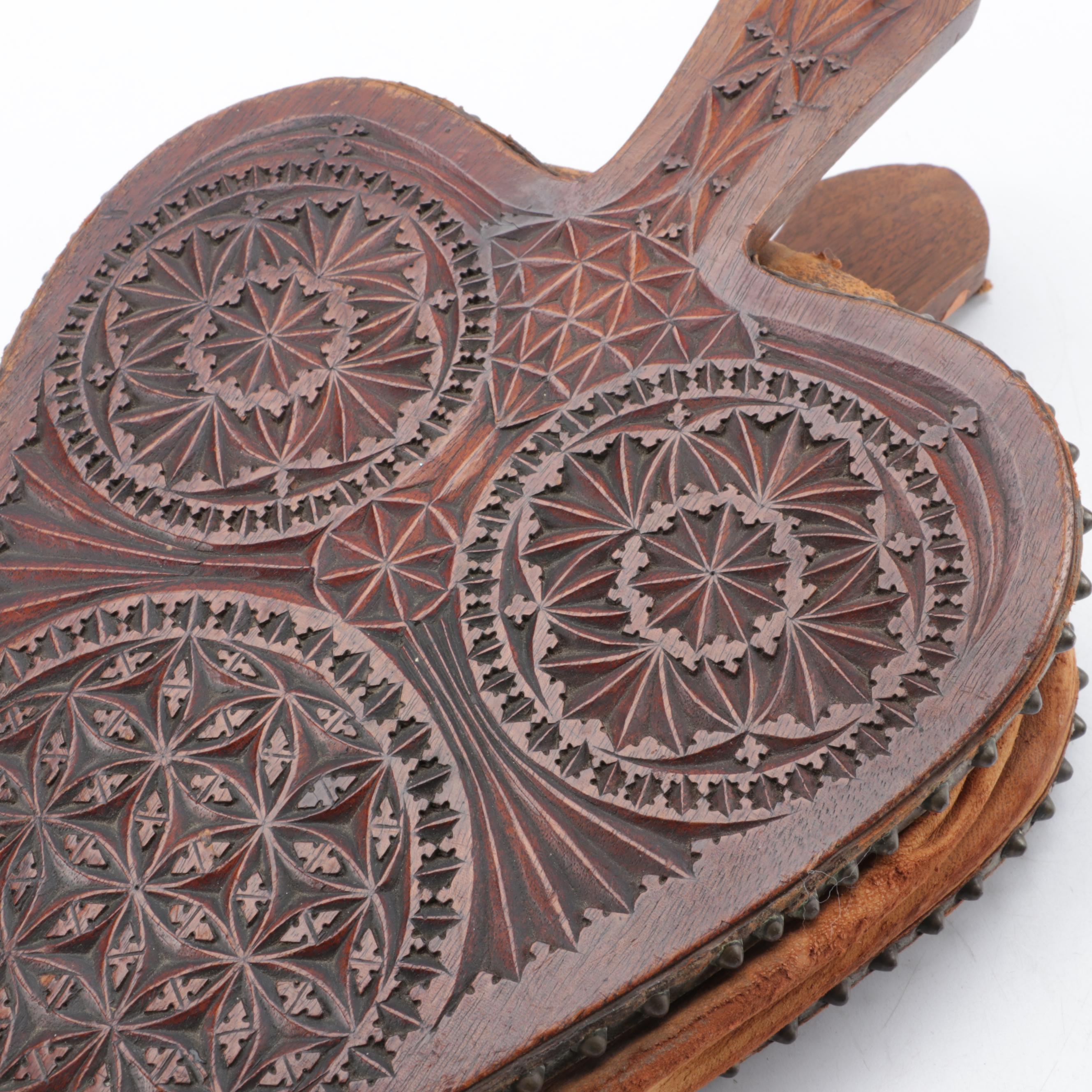 Black Forest Style Carved Oak and Leather Fireplace Bellows