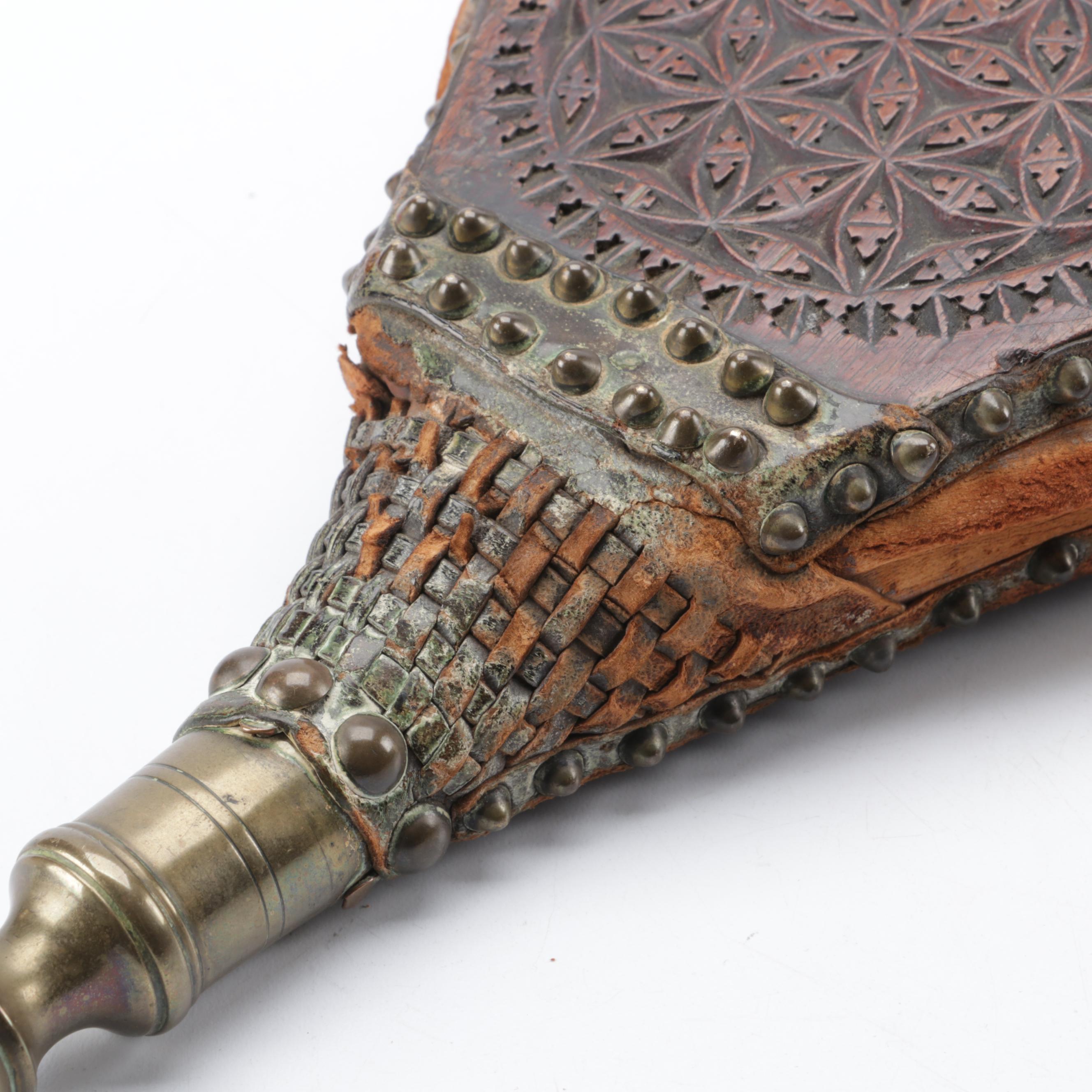 Black Forest Style Carved Oak and Leather Fireplace Bellows