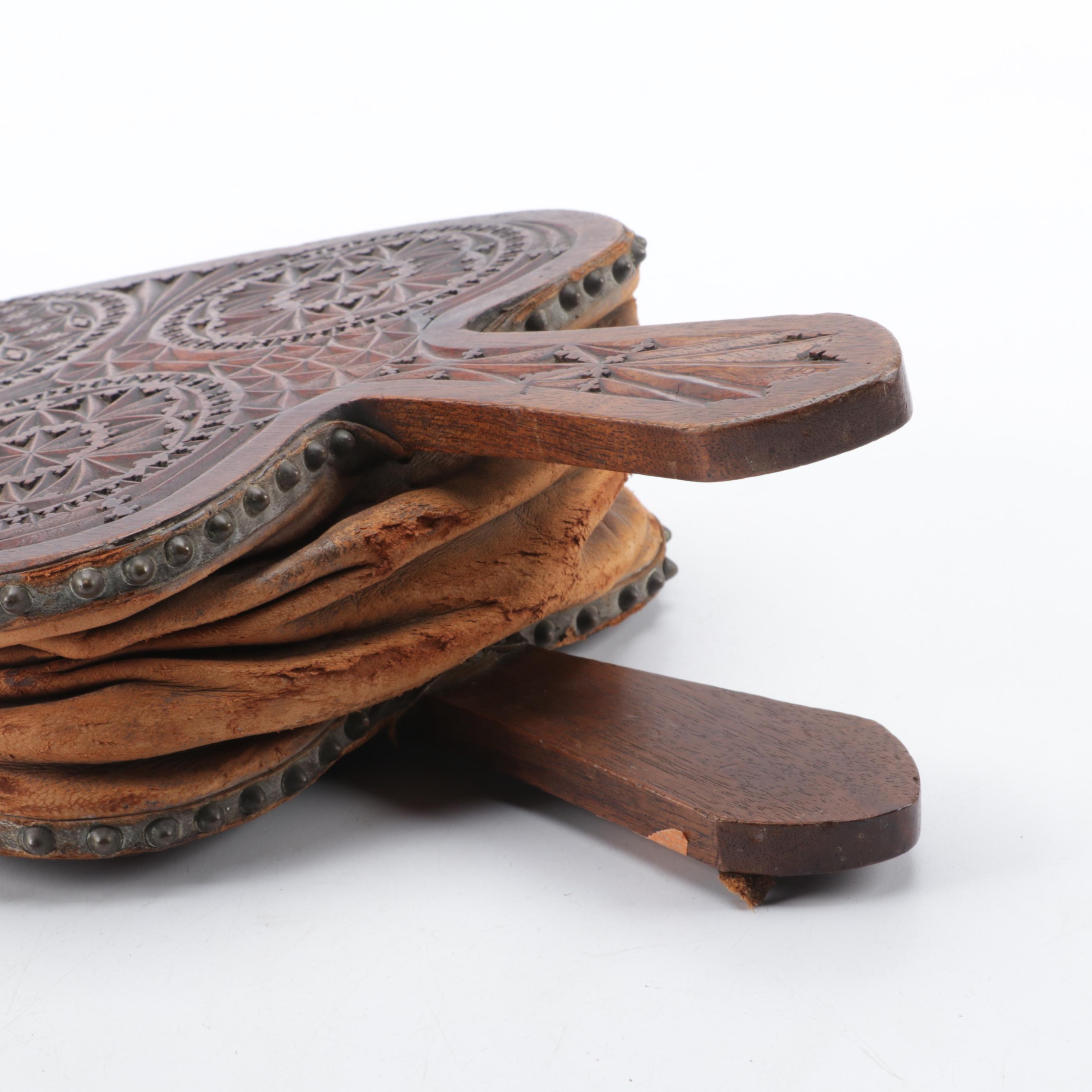 Black Forest Style Carved Oak and Leather Fireplace Bellows