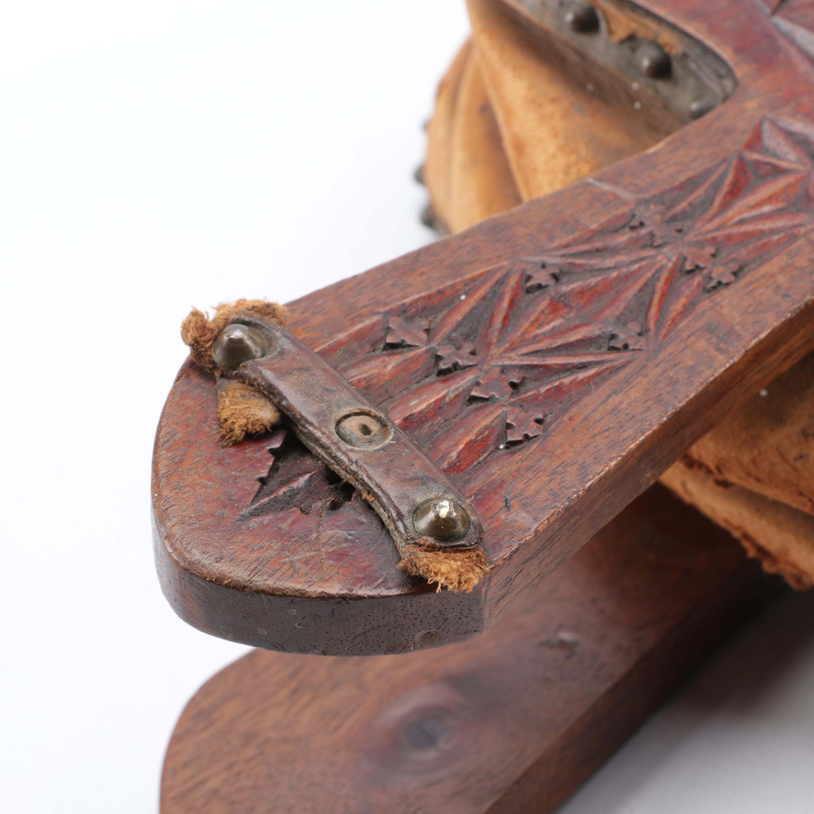 Black Forest Style Carved Oak and Leather Fireplace Bellows