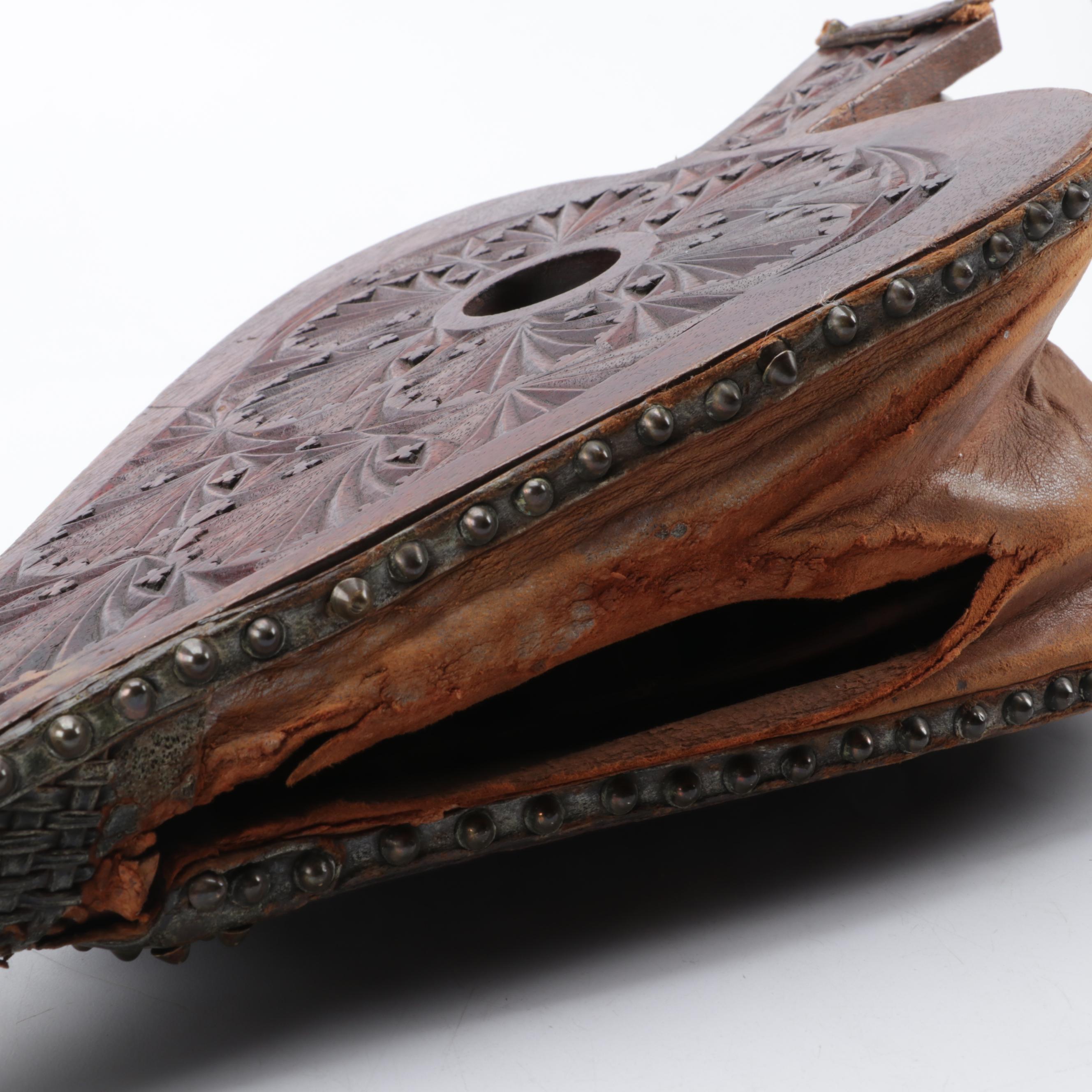 Black Forest Style Carved Oak and Leather Fireplace Bellows