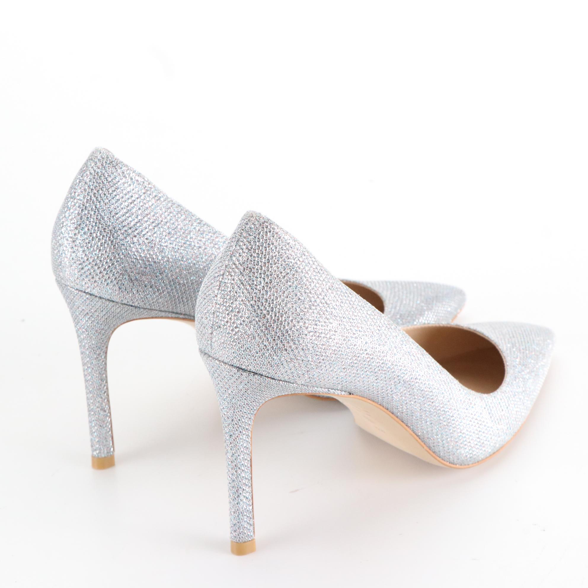 Stuart Weitzman Aleena Mule Sandals and Silver Glitter Pumps, New in Box