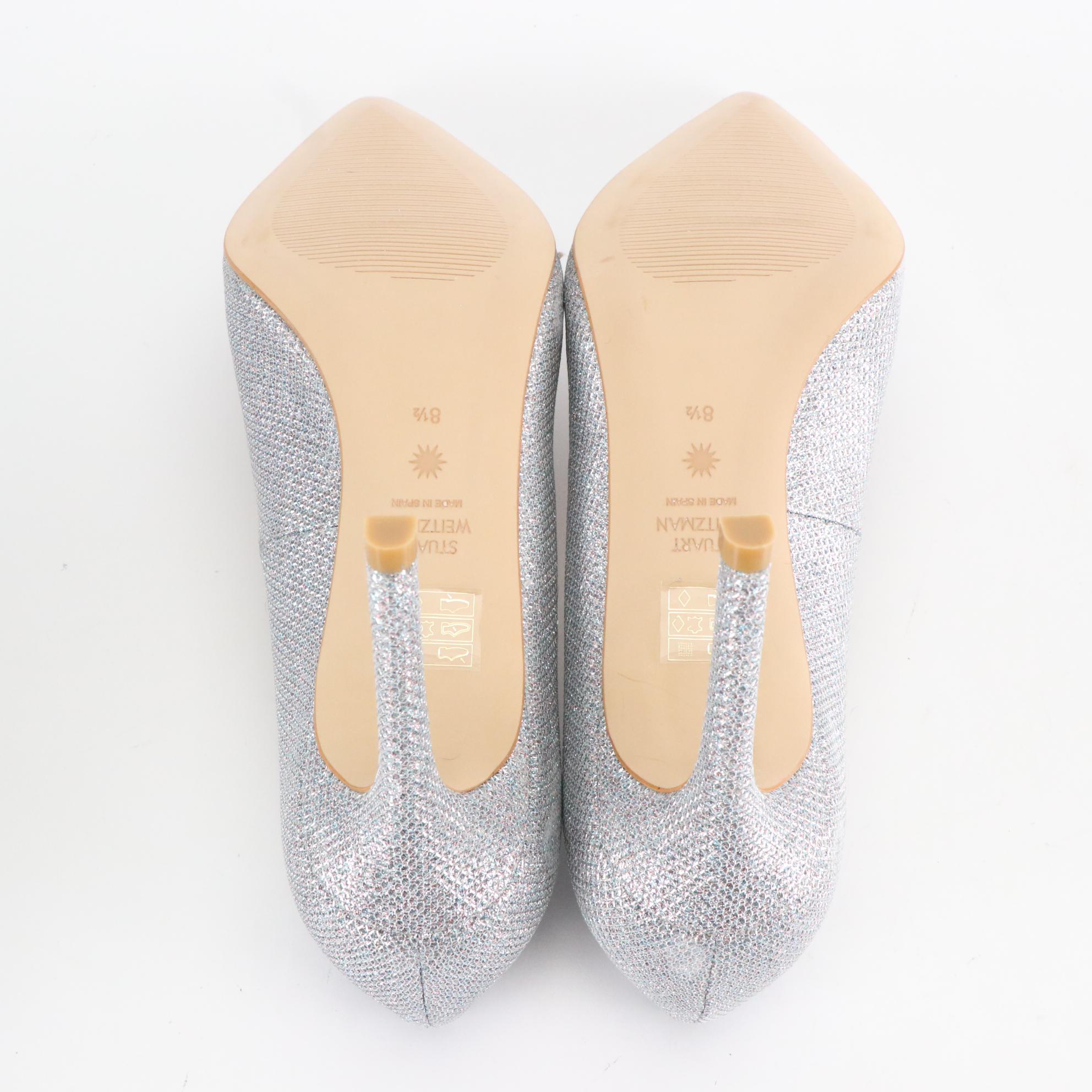 Stuart Weitzman Aleena Mule Sandals and Silver Glitter Pumps, New in Box