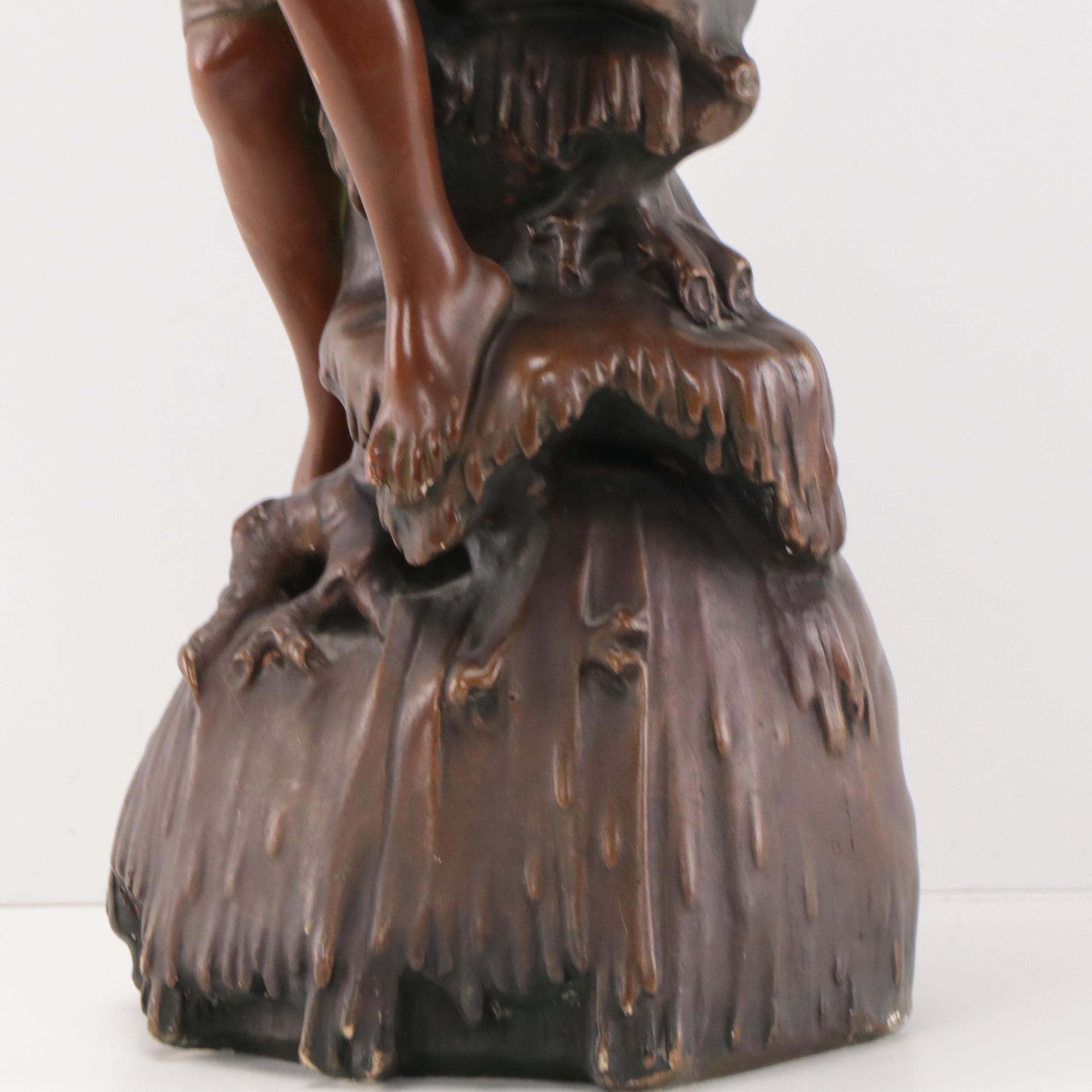 Art Nouveau Bronze-Finish Plaster Statue of a Bather