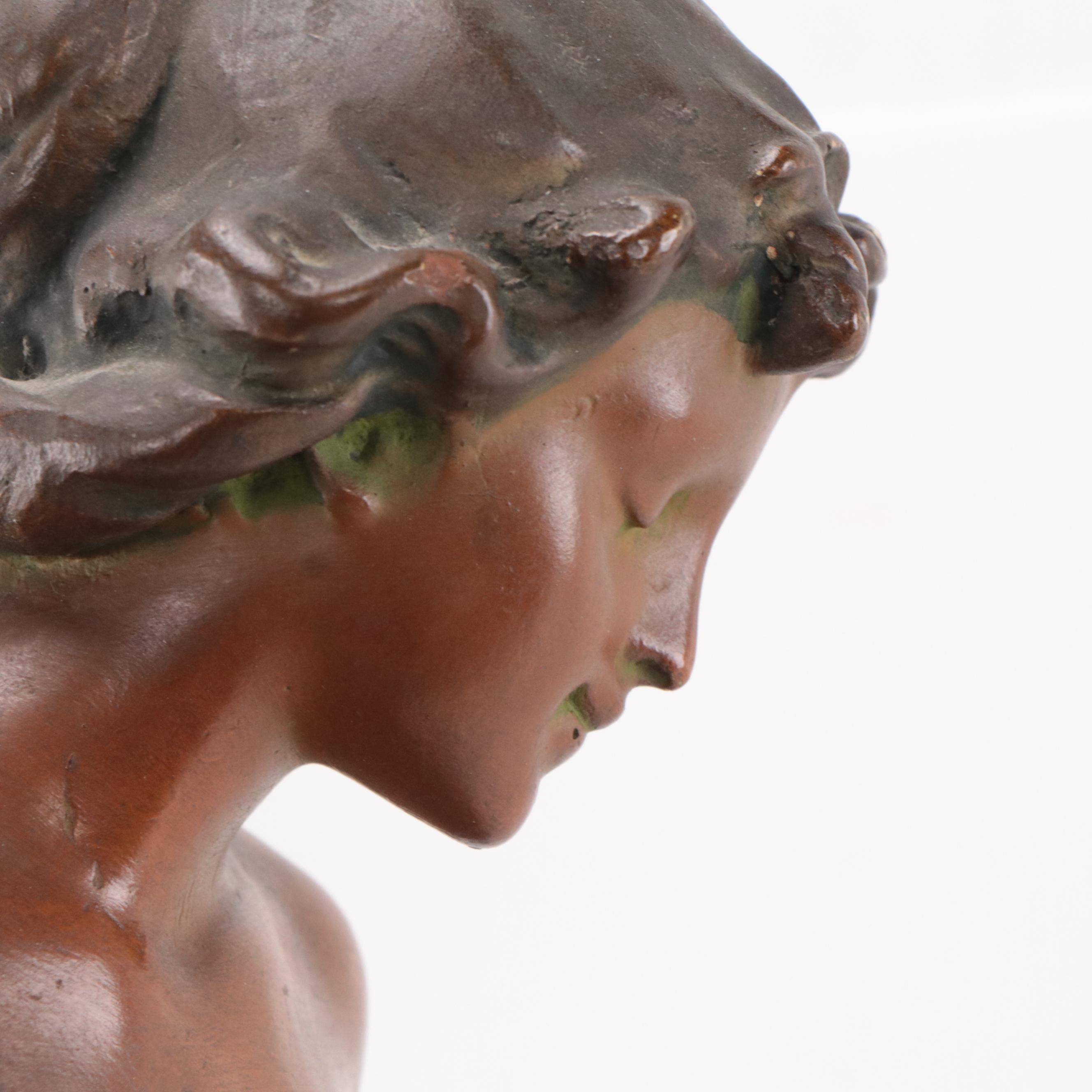 Art Nouveau Bronze-Finish Plaster Statue of a Bather