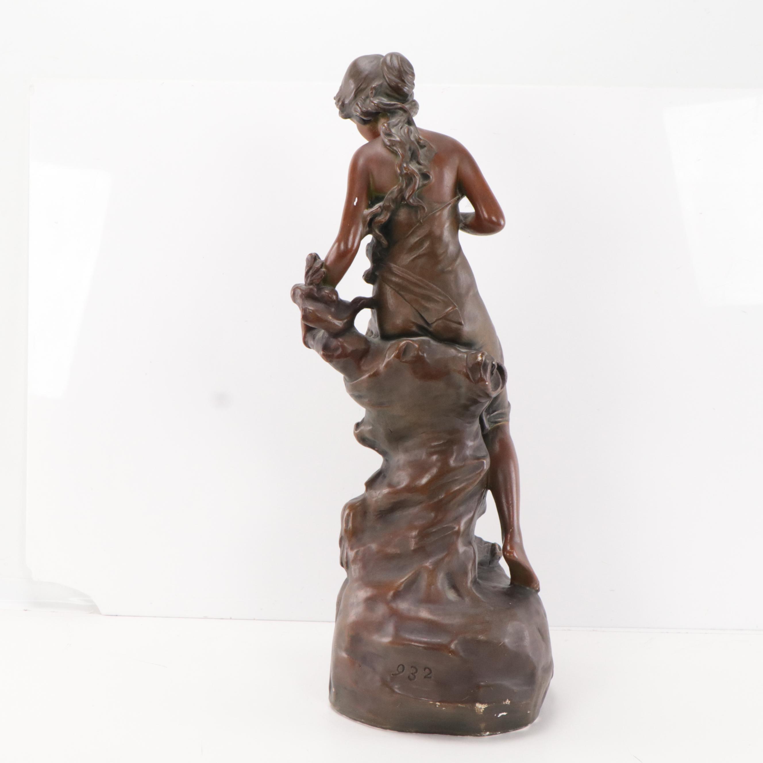 Art Nouveau Bronze-Finish Plaster Statue of a Bather