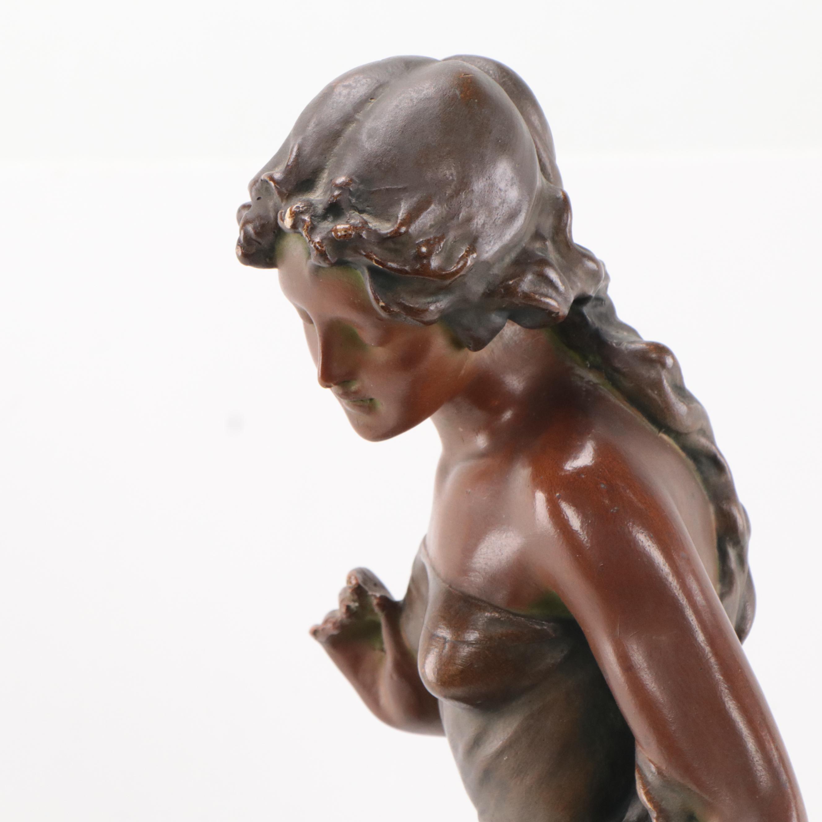 Art Nouveau Bronze-Finish Plaster Statue of a Bather