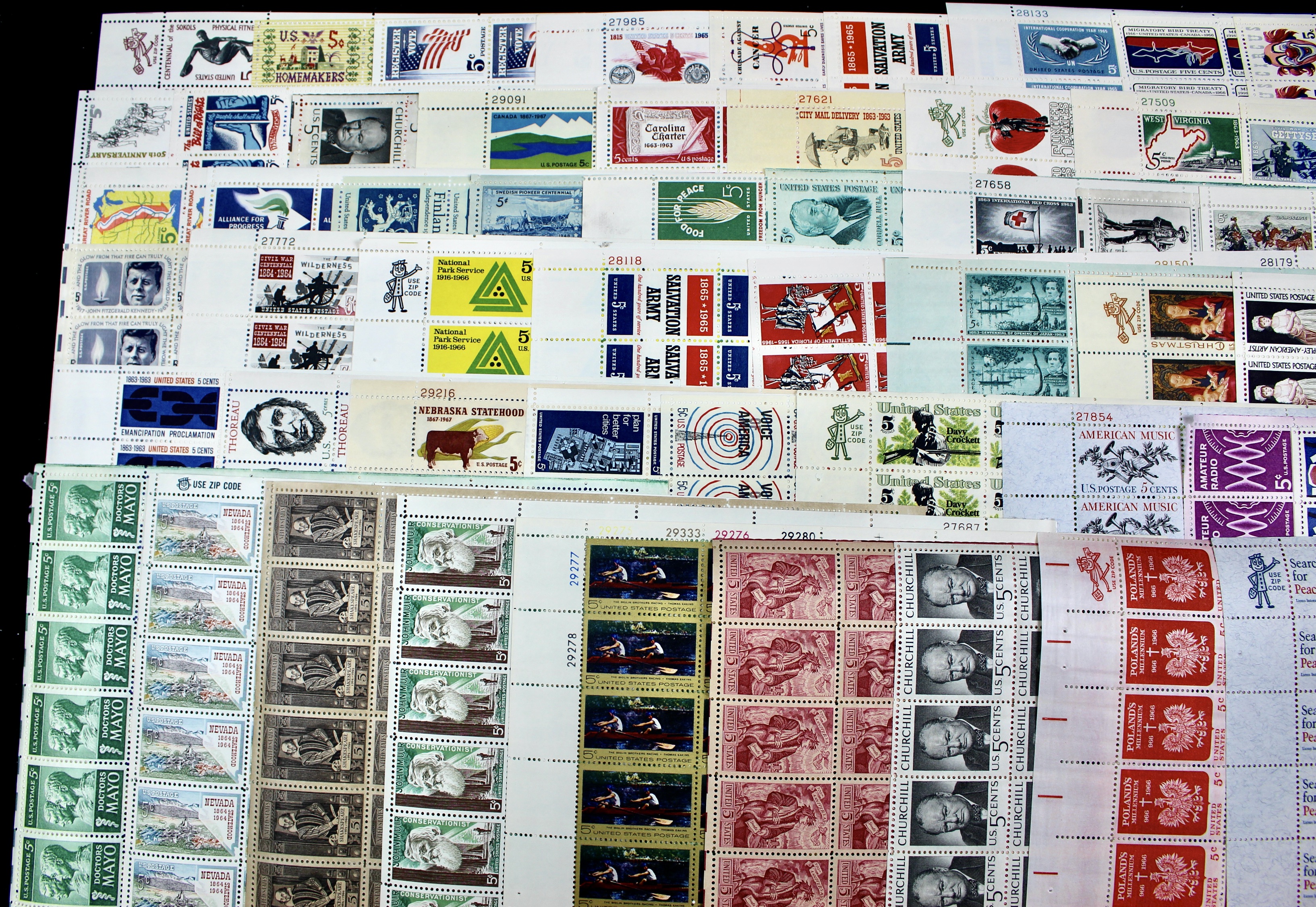 Fifty-Nine Different U.S. 5-Cent Postage Stamp Sheets