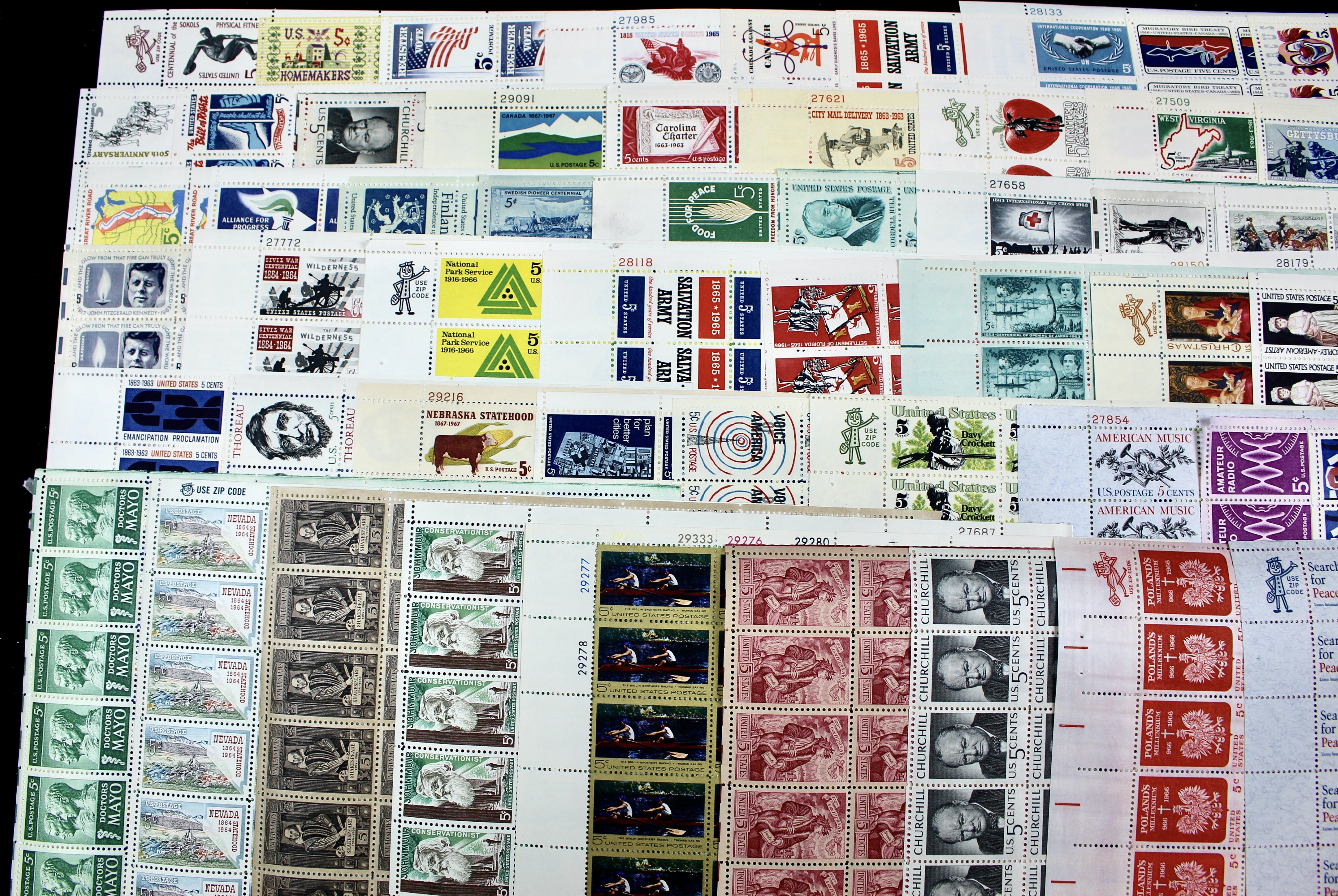 Fifty-Nine Different U.S. 5-Cent Postage Stamp Sheets