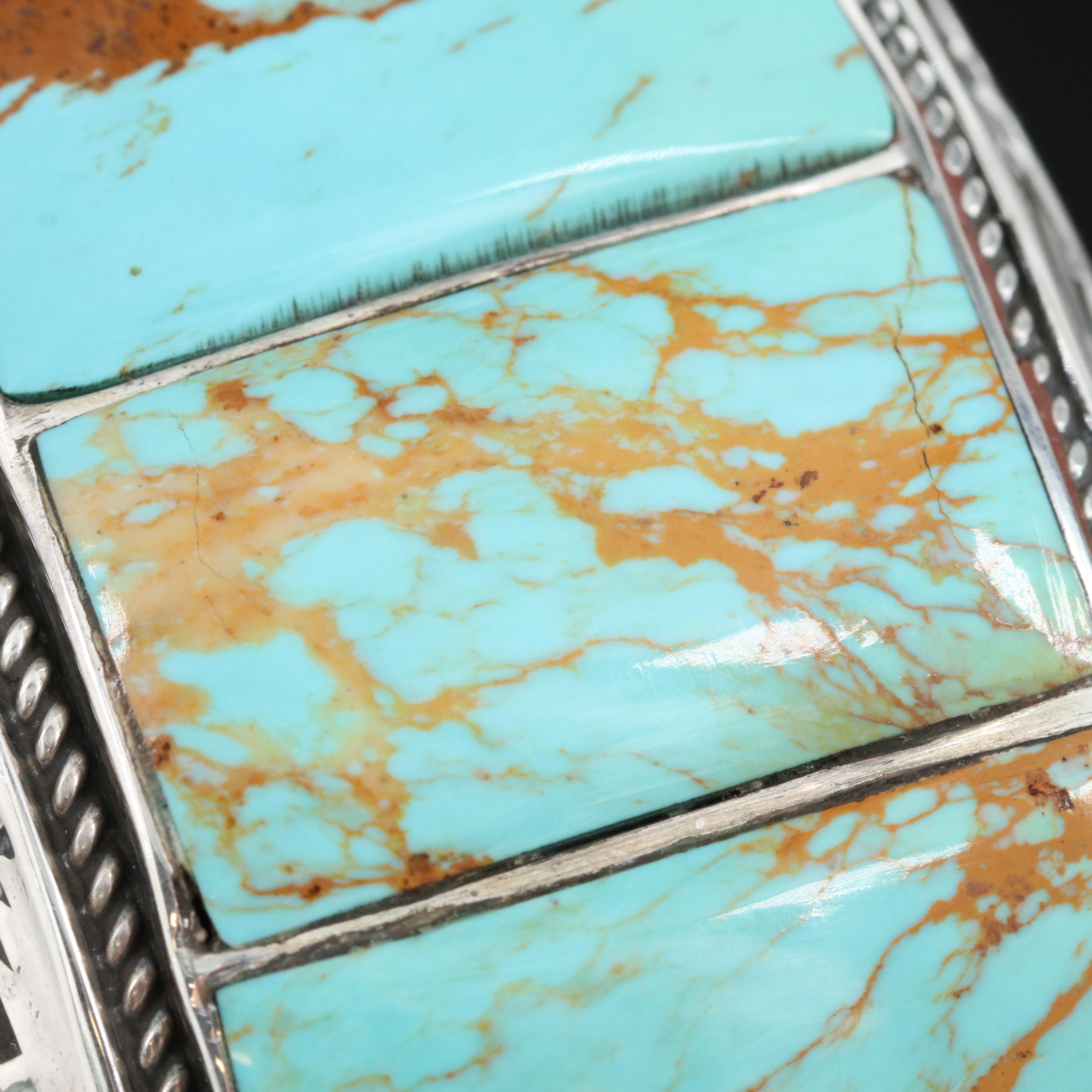 Jeff Cly Southwestern Sterling Imitation Turquoise Stampwork Cuff