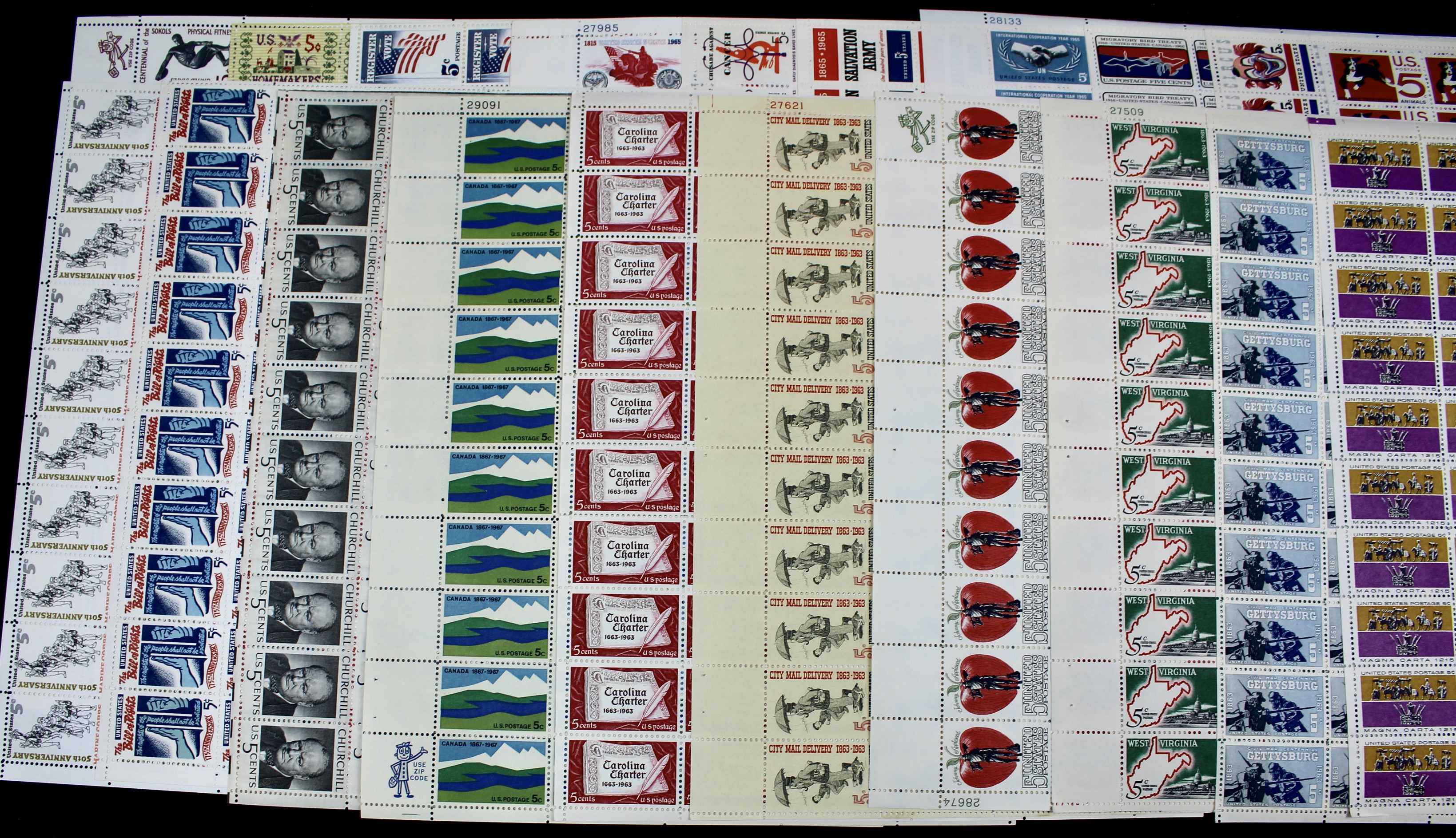 Fifty-Nine Different U.S. 5-Cent Postage Stamp Sheets