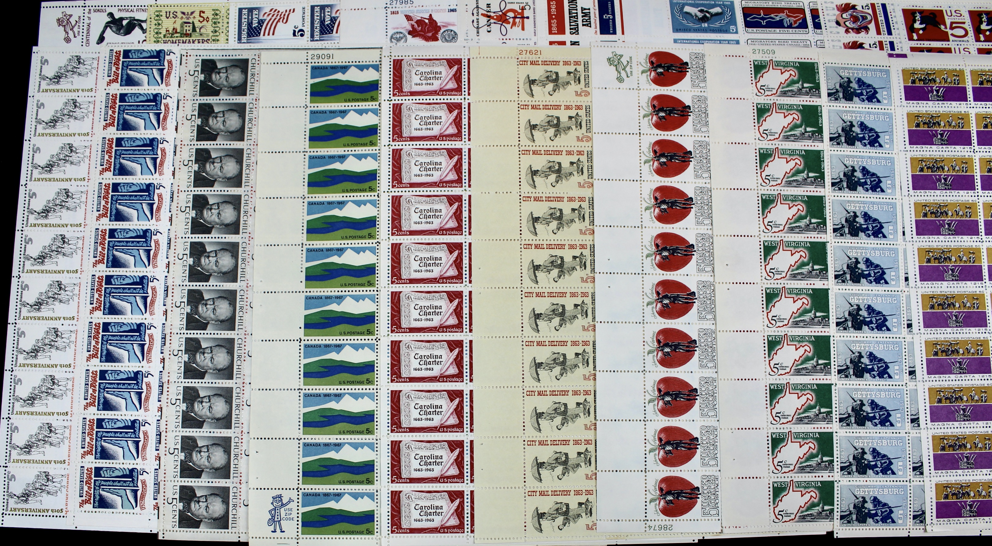 Fifty-Nine Different U.S. 5-Cent Postage Stamp Sheets