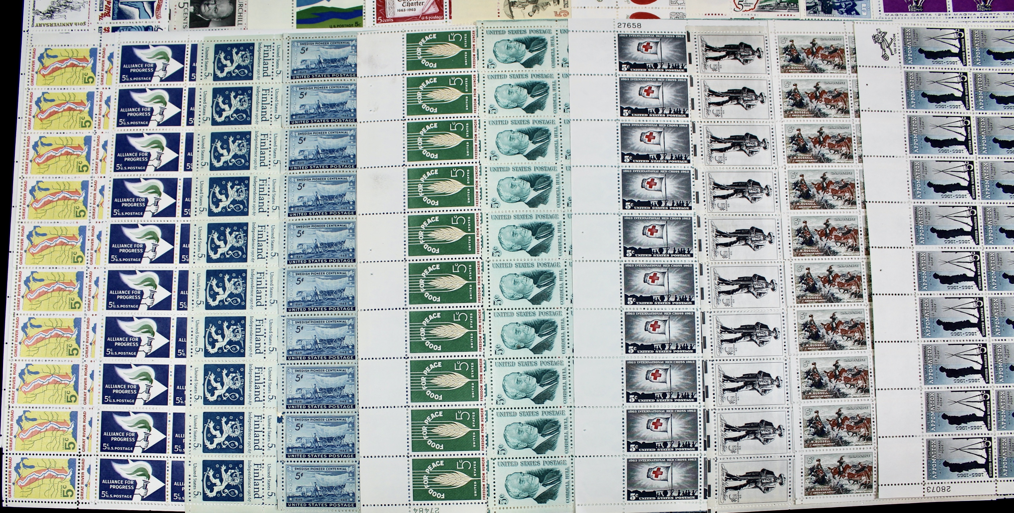 Fifty-Nine Different U.S. 5-Cent Postage Stamp Sheets