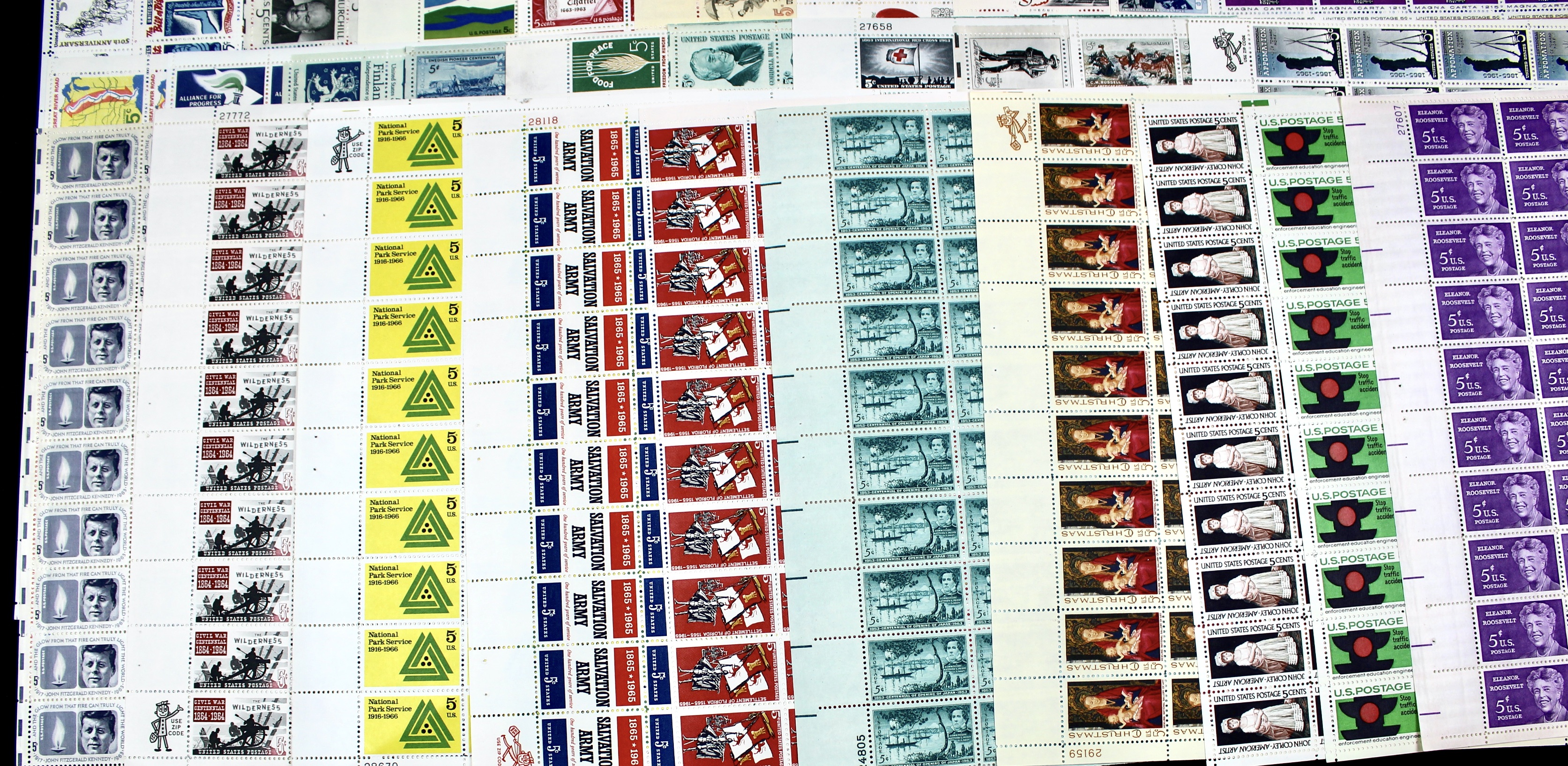 Fifty-Nine Different U.S. 5-Cent Postage Stamp Sheets